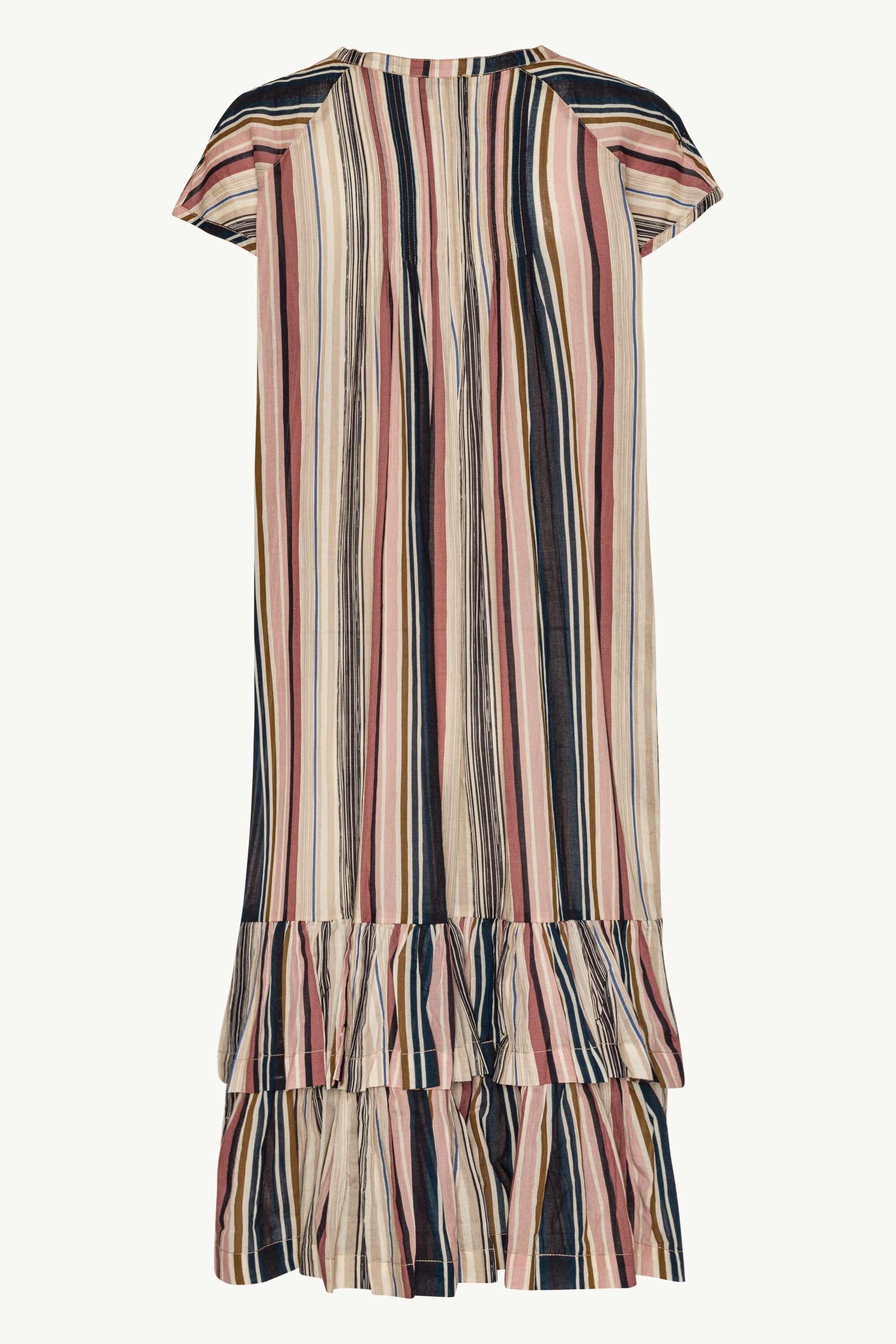 Langes Kleid mit Kurzen Ärmeln Pintuck - Beige Organic Stripe
