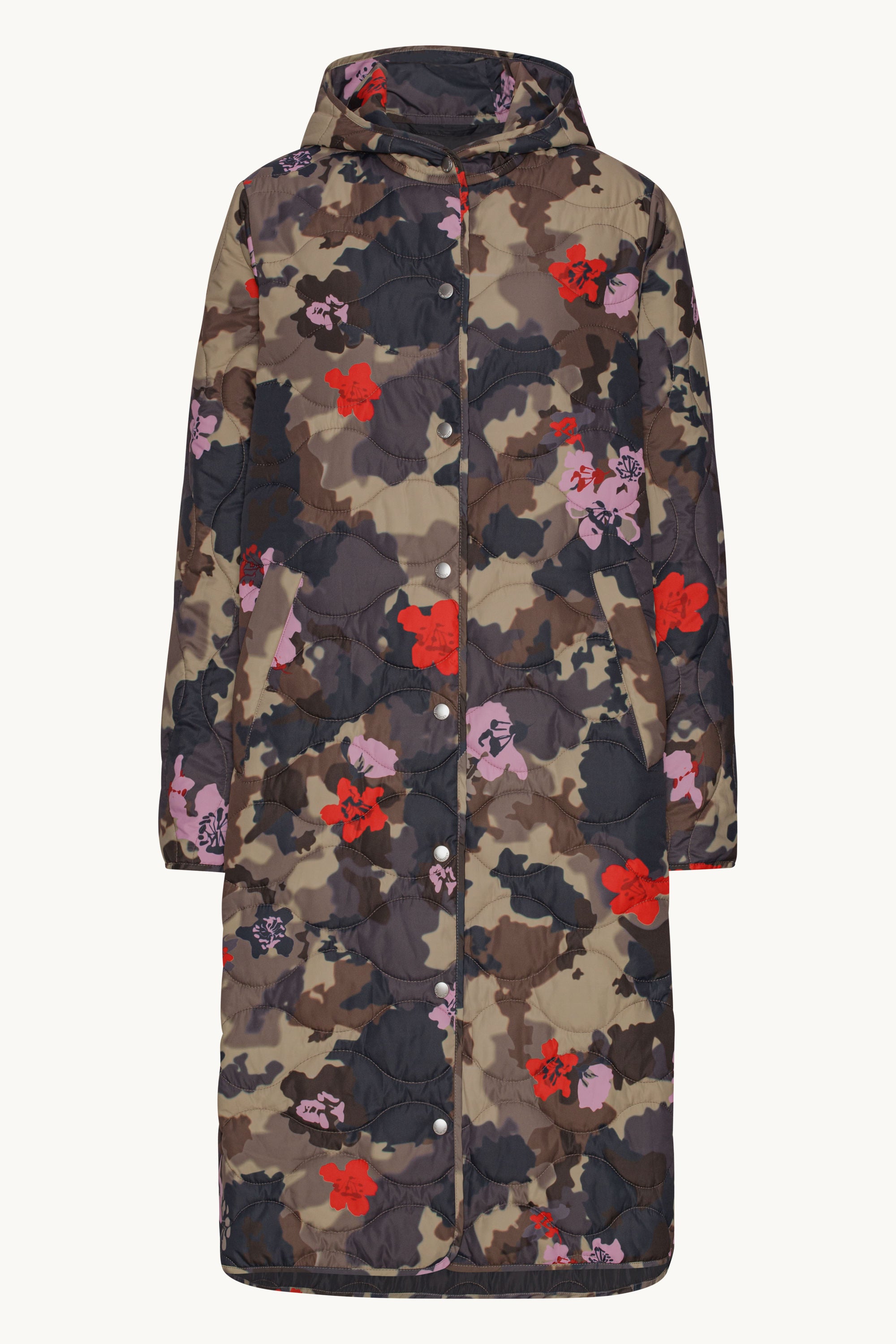 Langer Steppmantel - Floral Camo