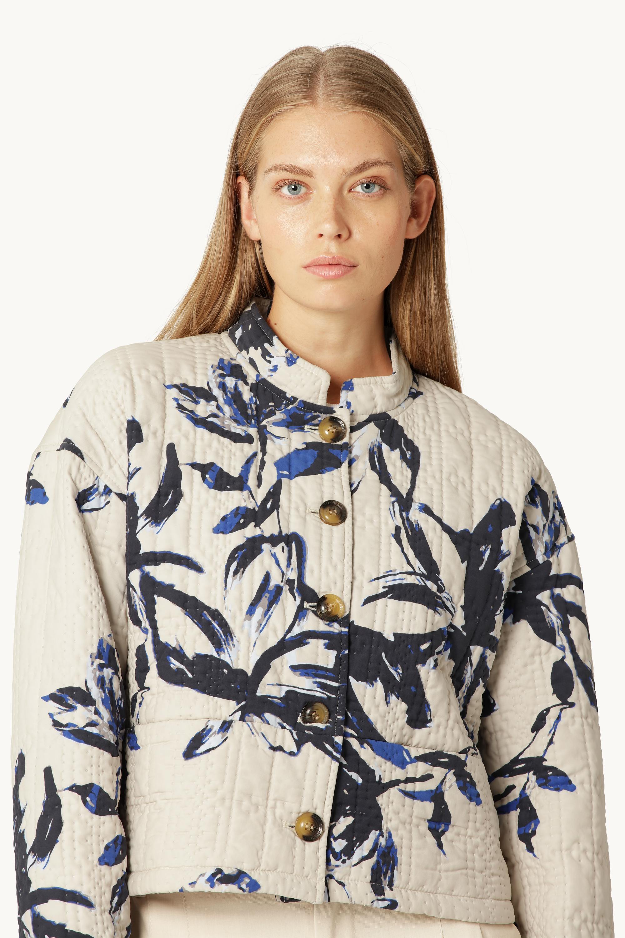Kurze Steppjacke - Beige Artsy Stroke Flower