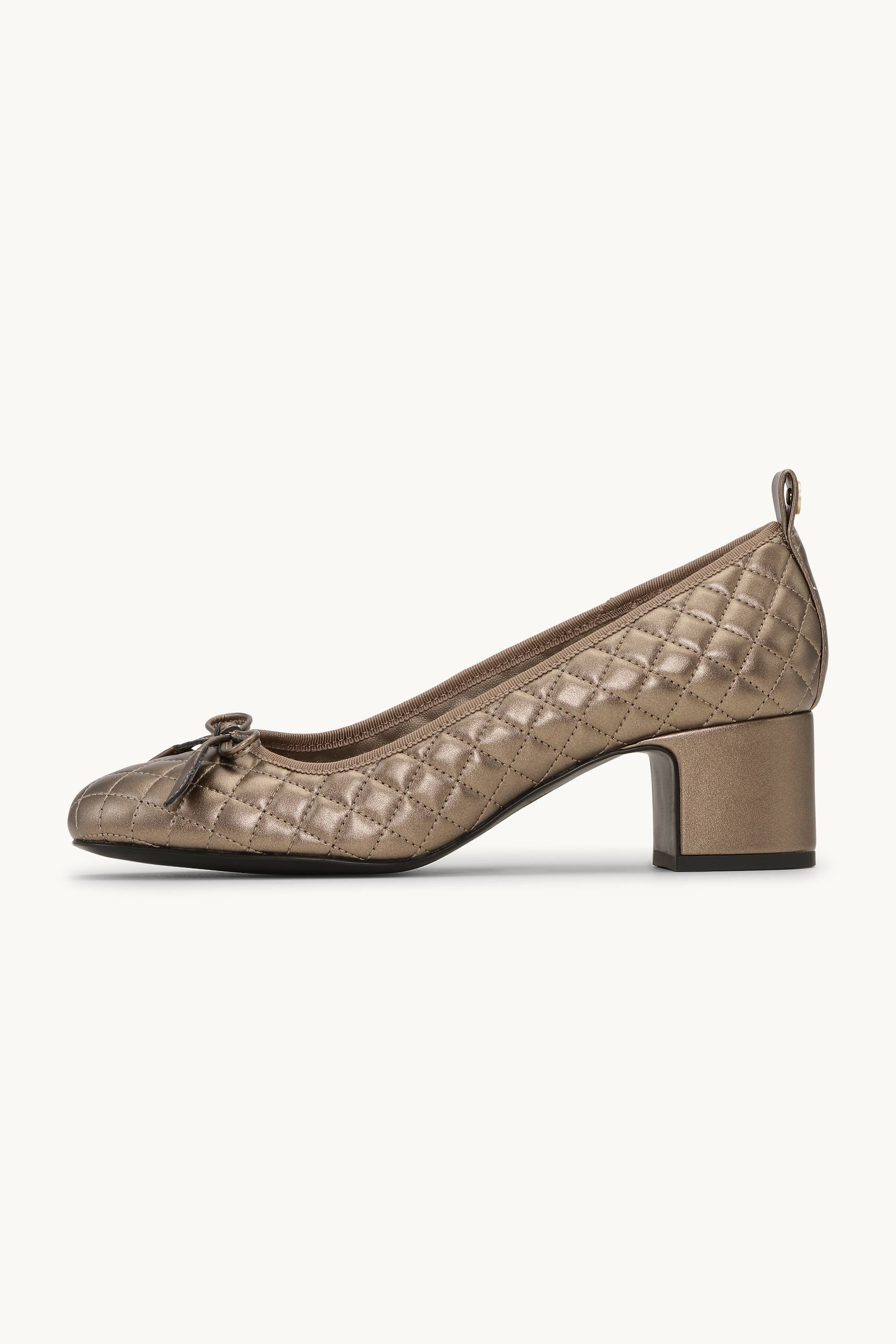 Quilted Ballerina with Heel - Metallic Copper Black