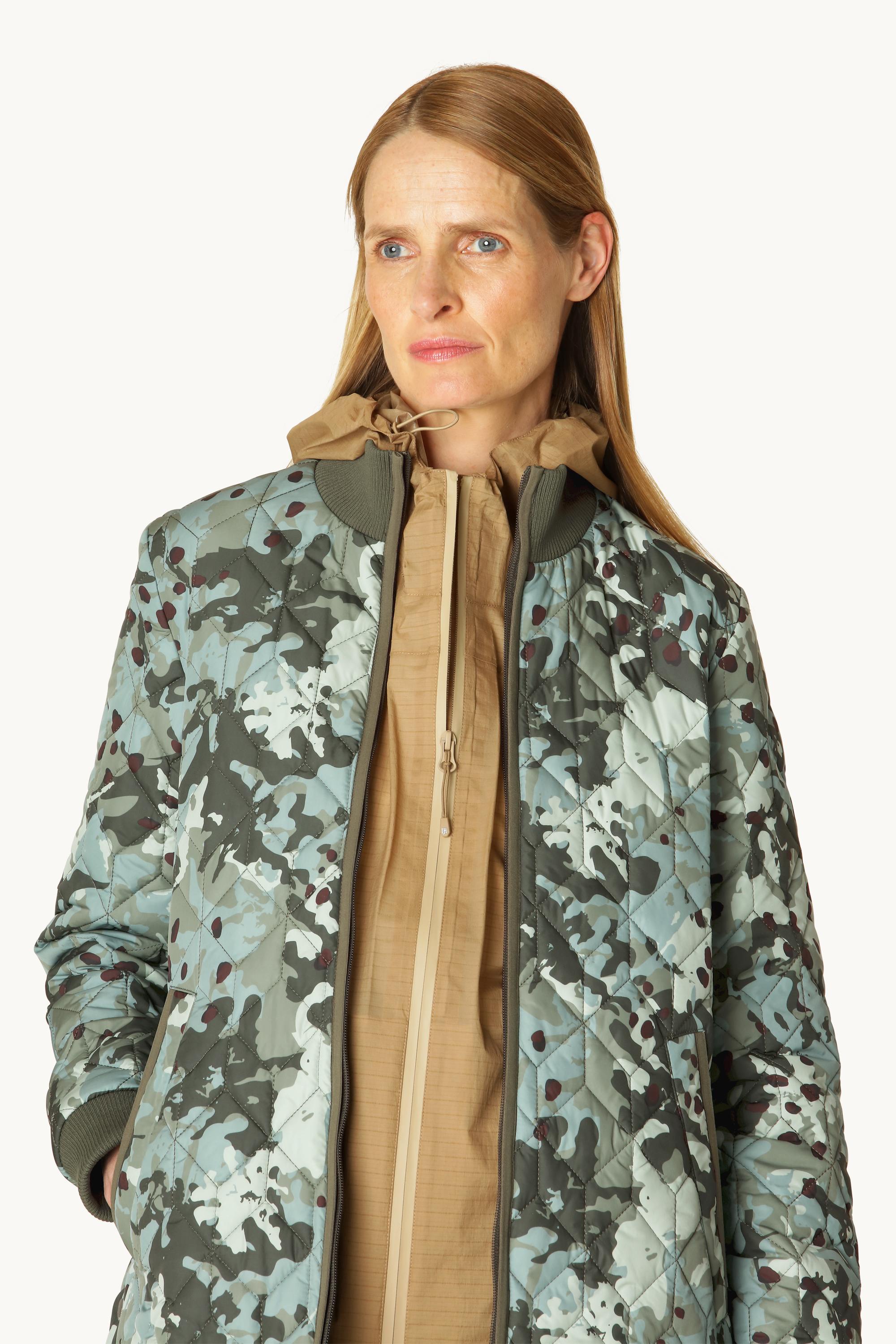 Long Quilt Jacket - Green Camo