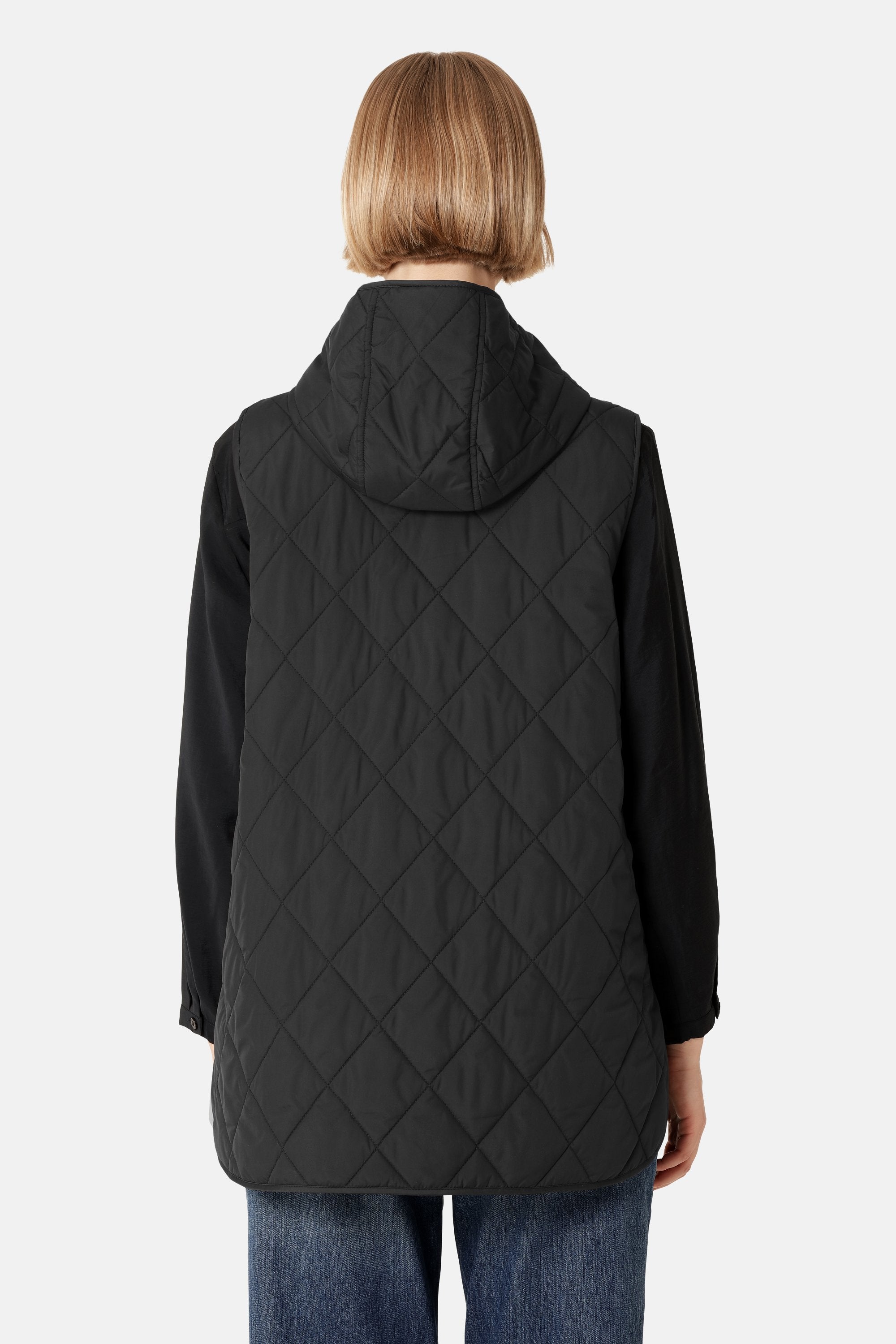 Quilted Long Vest - Black