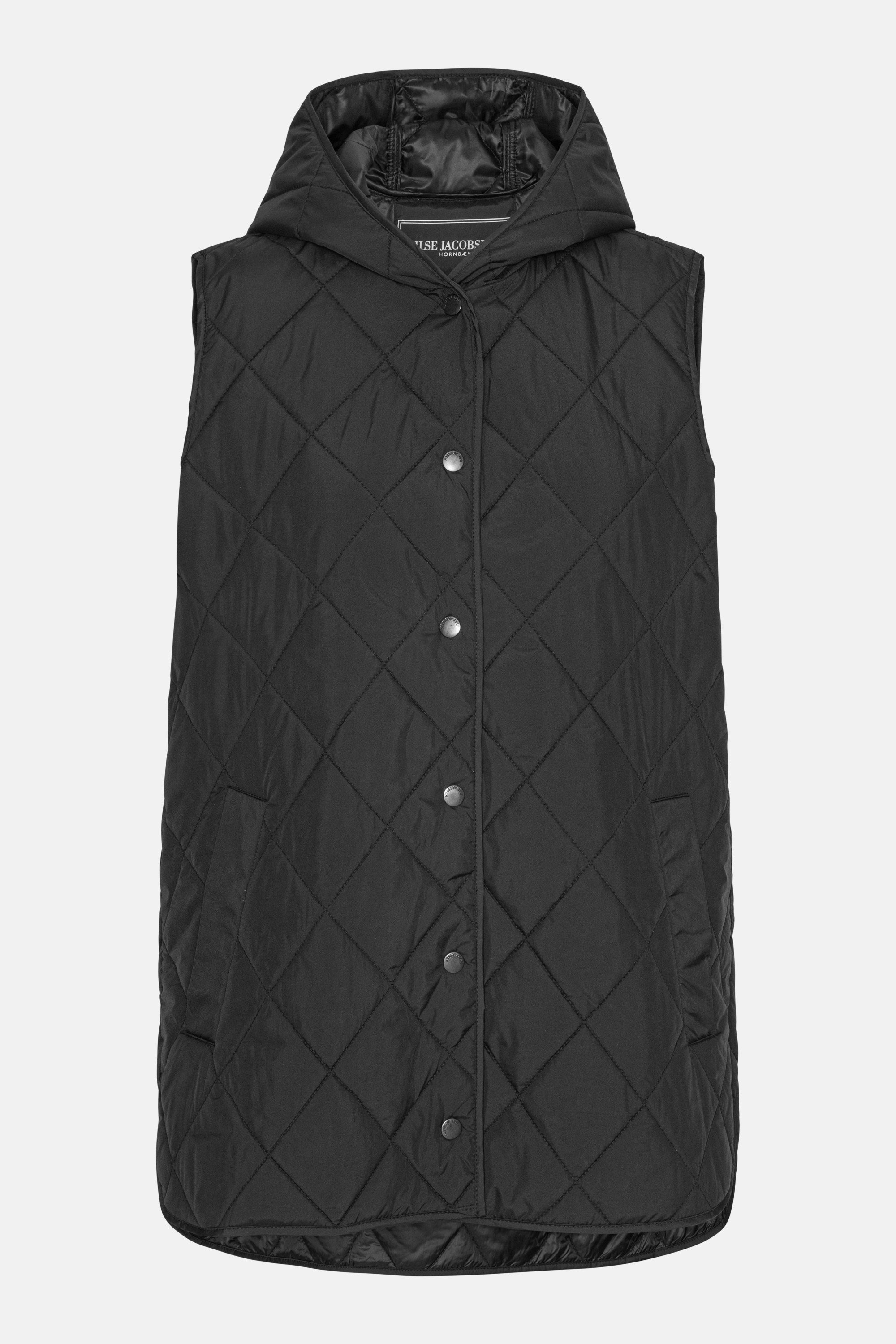 Quilted Long Vest - Black