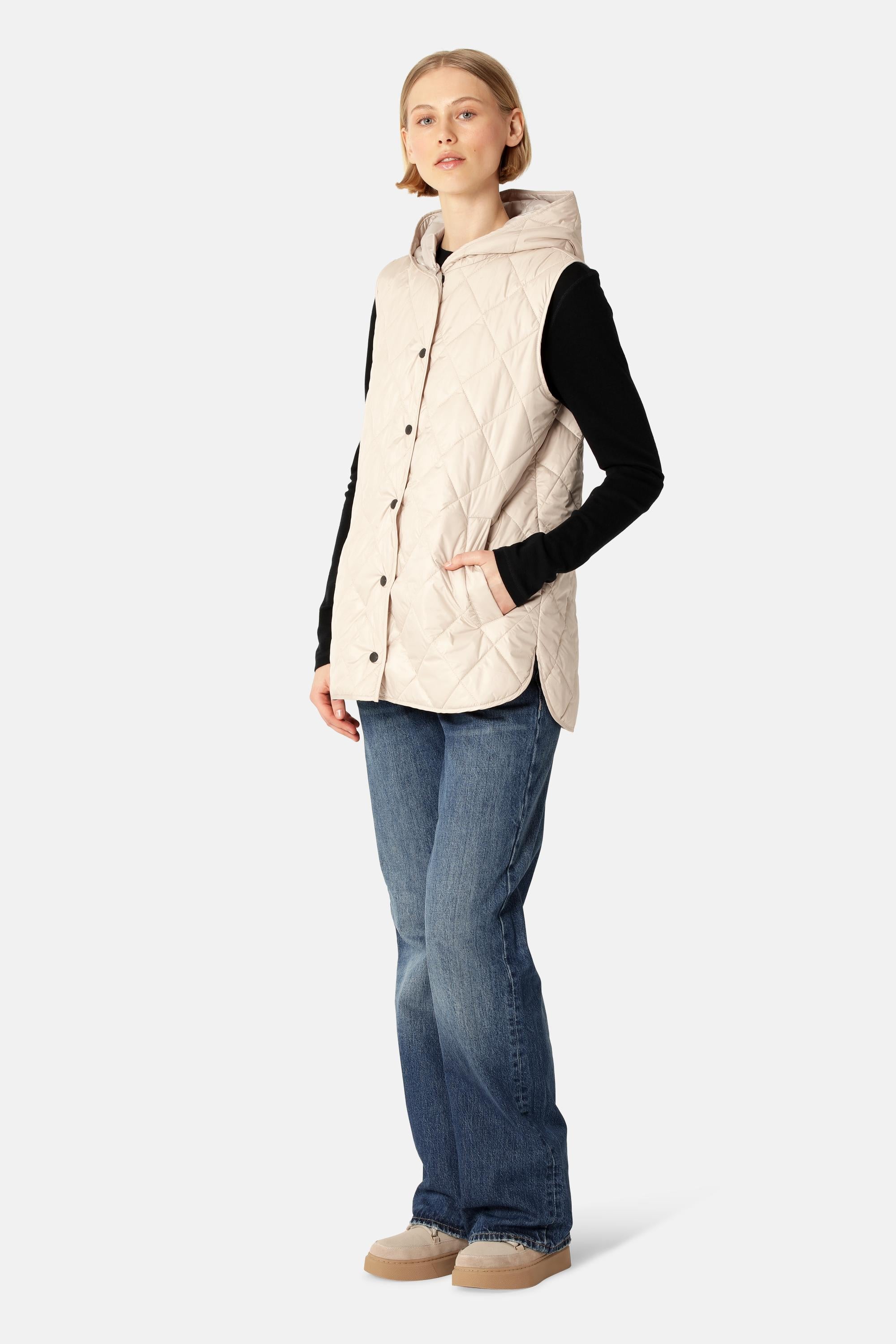 Quilted Long Vest - Light camel