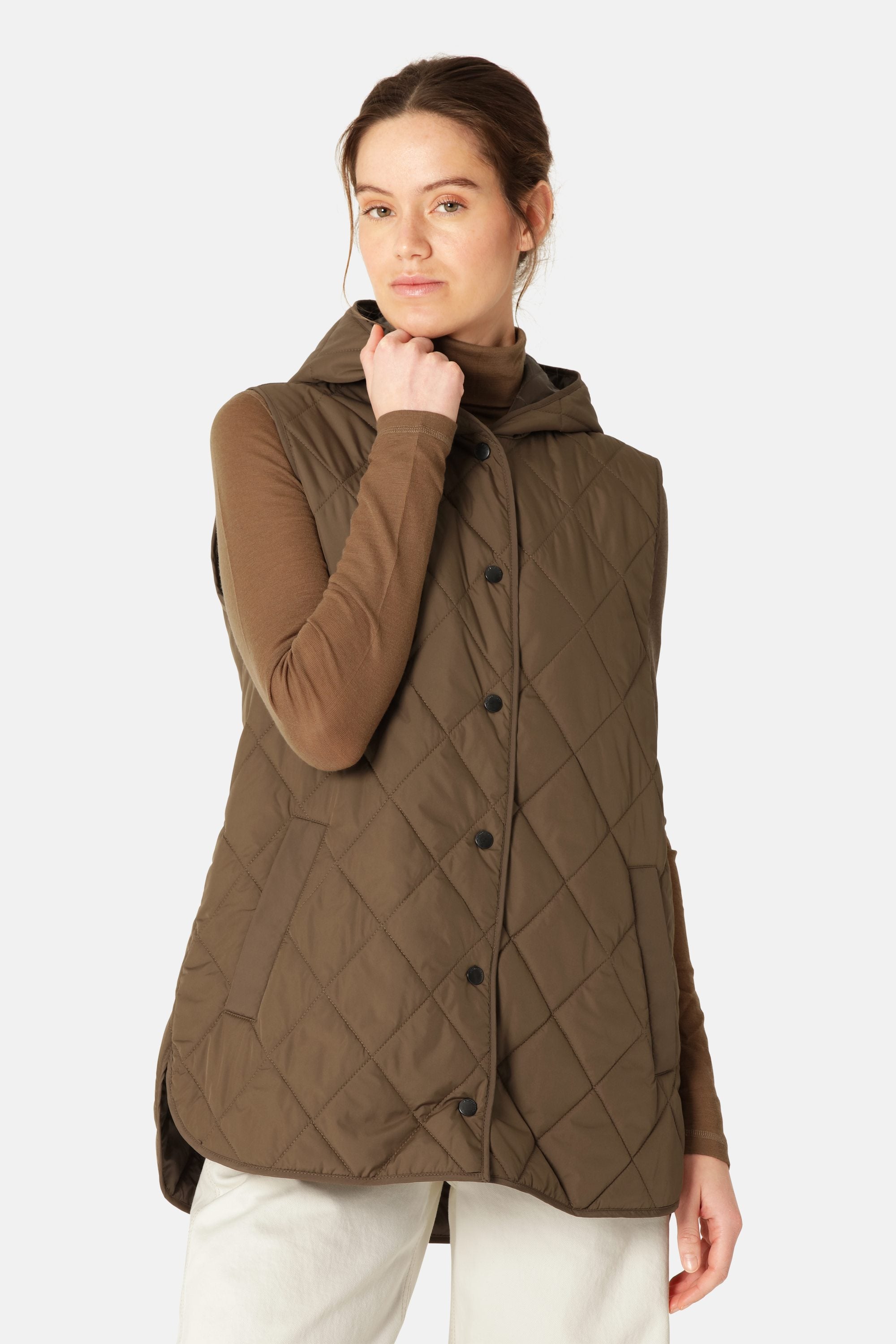 Quilted Long Vest - Nut