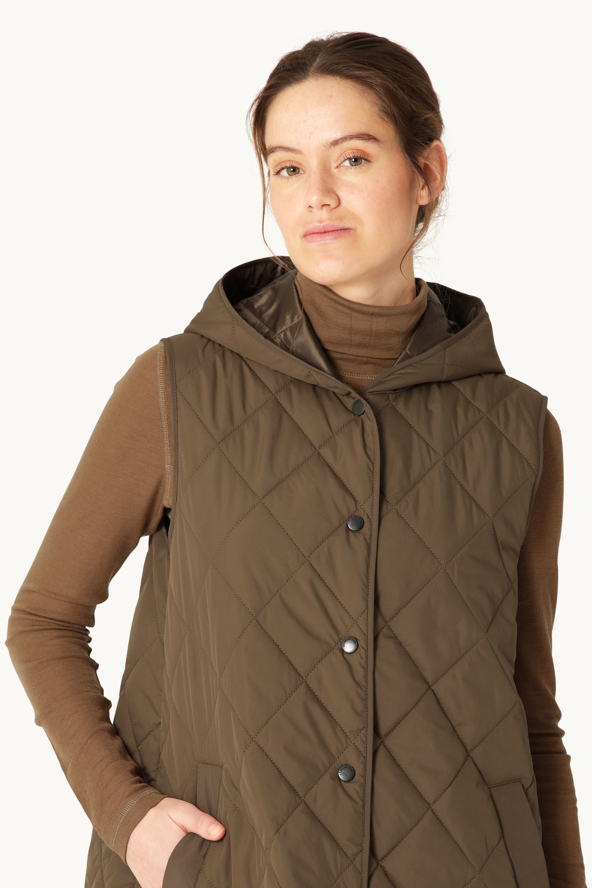 Quilted Long Vest - Nut