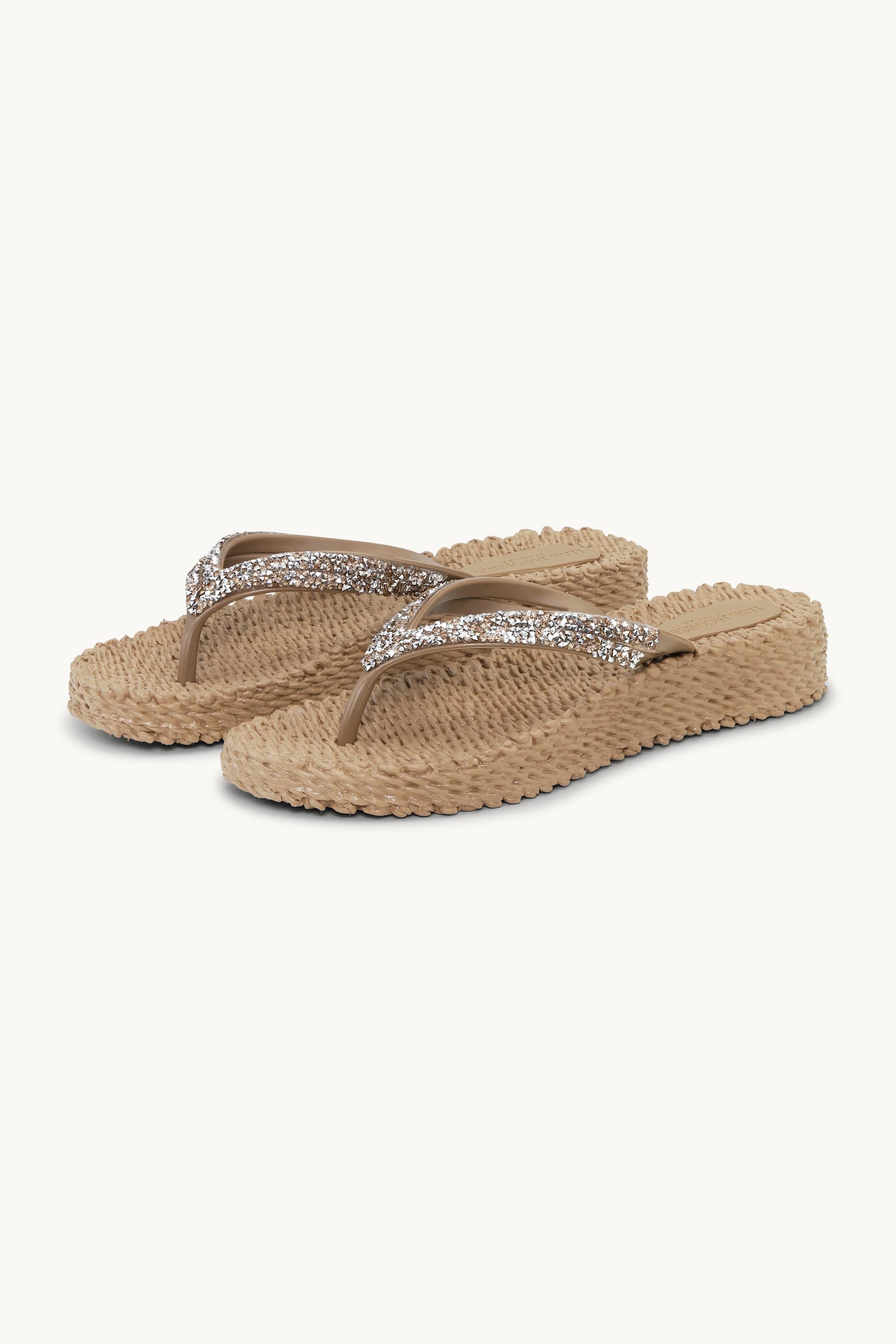 Plateau Flip-Flops Glitzersteine - Mocca