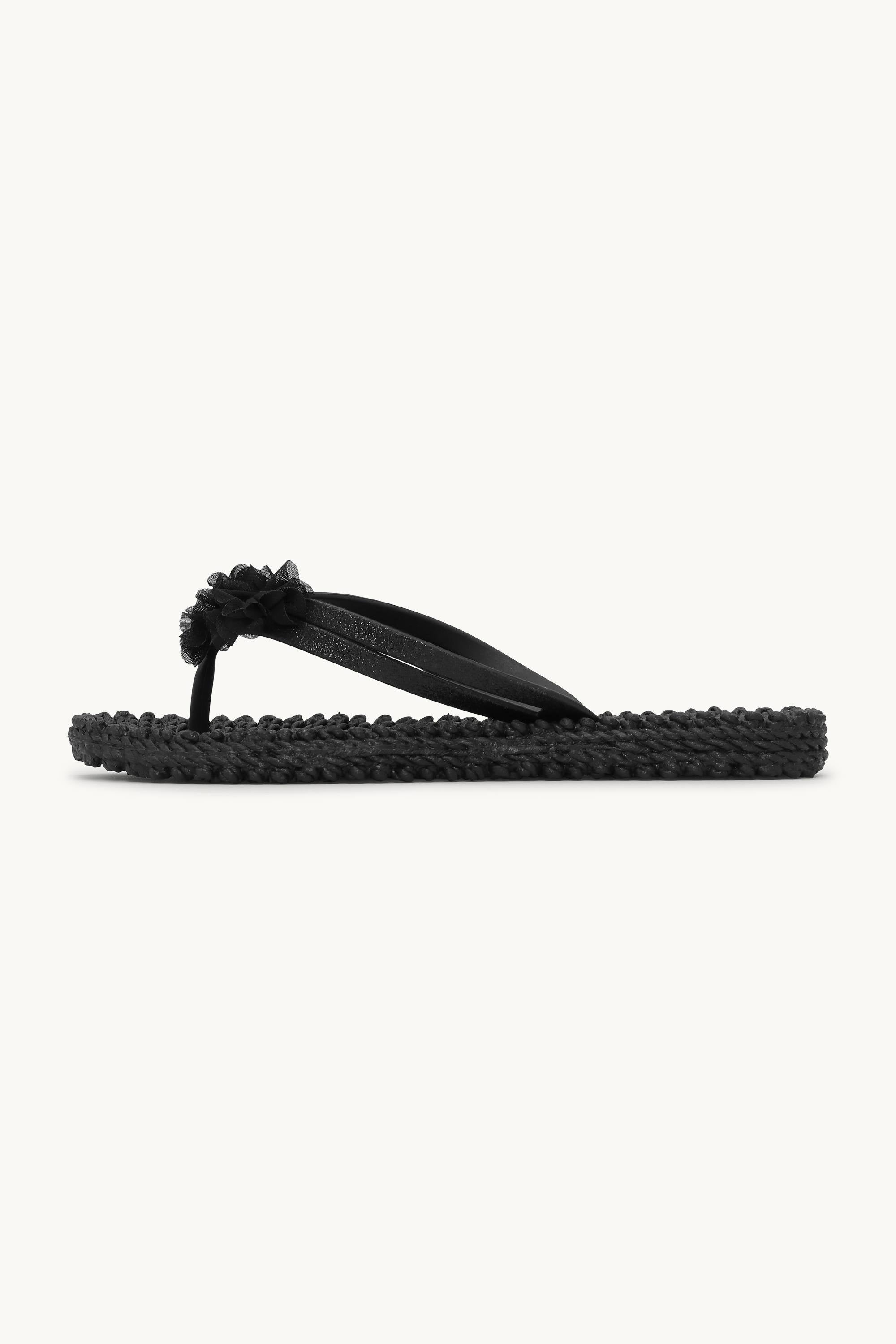 Flip Flops with Flowers - Black