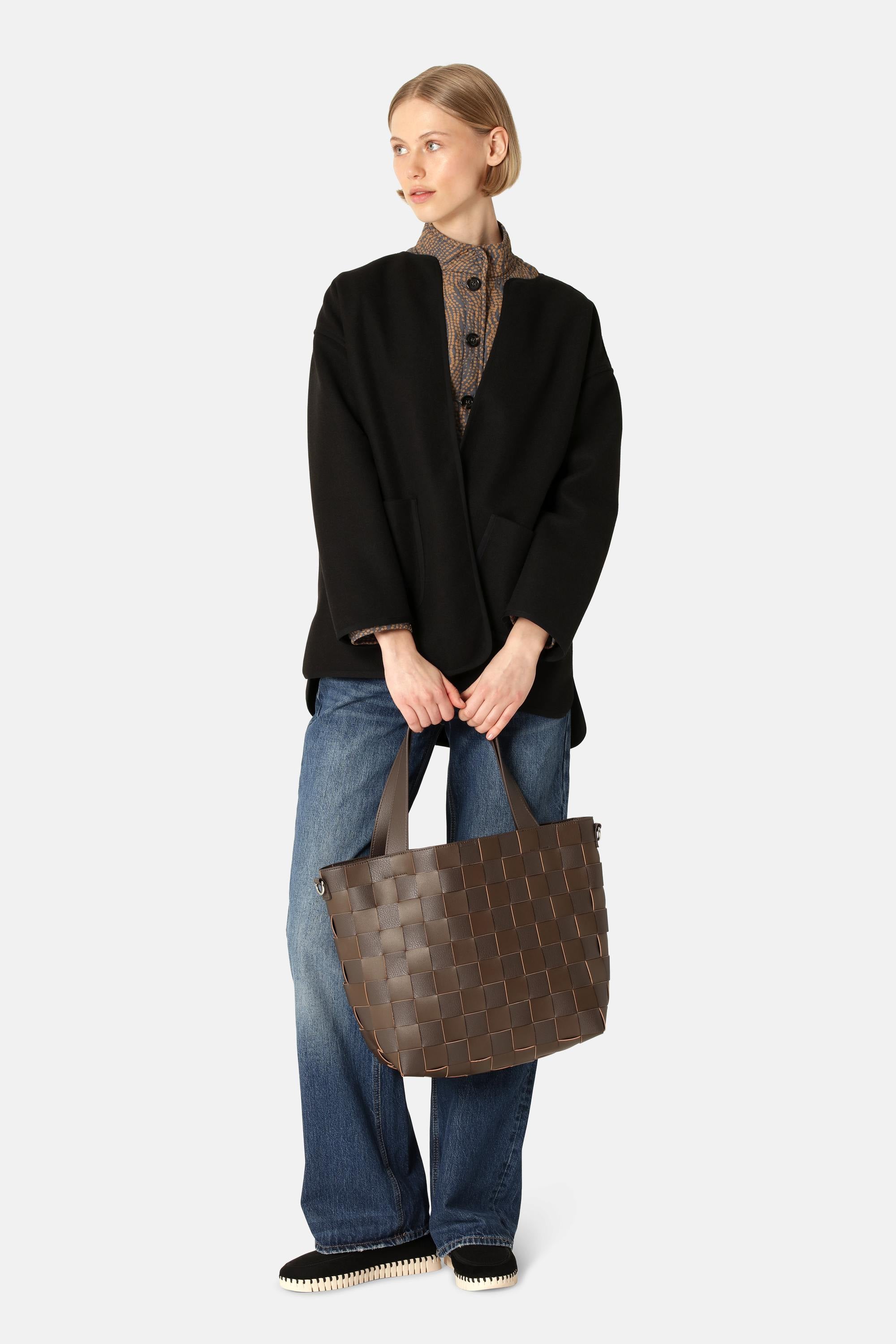 Braided Cross-Body Shopper - Chocolate Brown