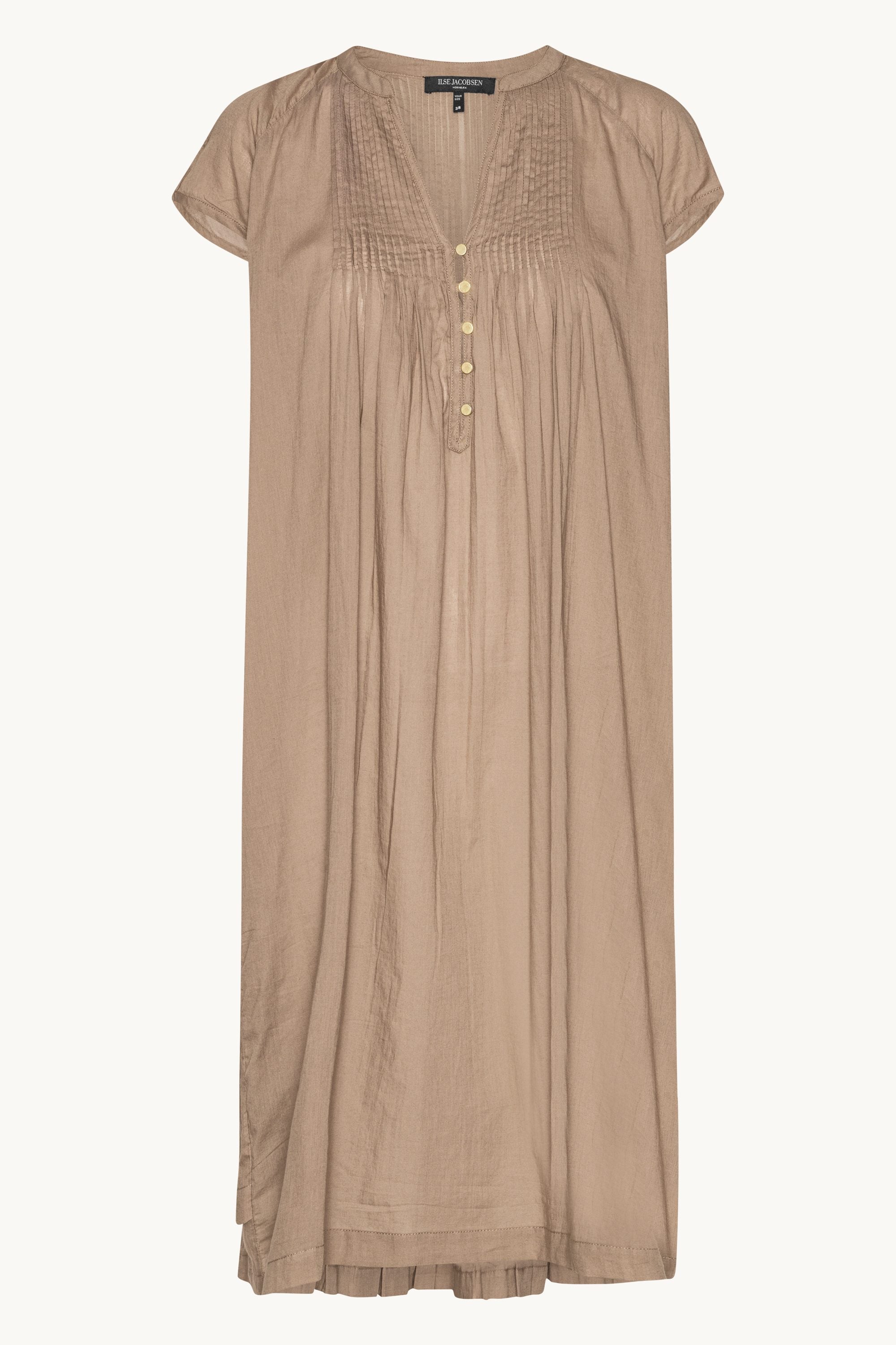 Langes Kleid mit Kurzen Ärmeln - Greige