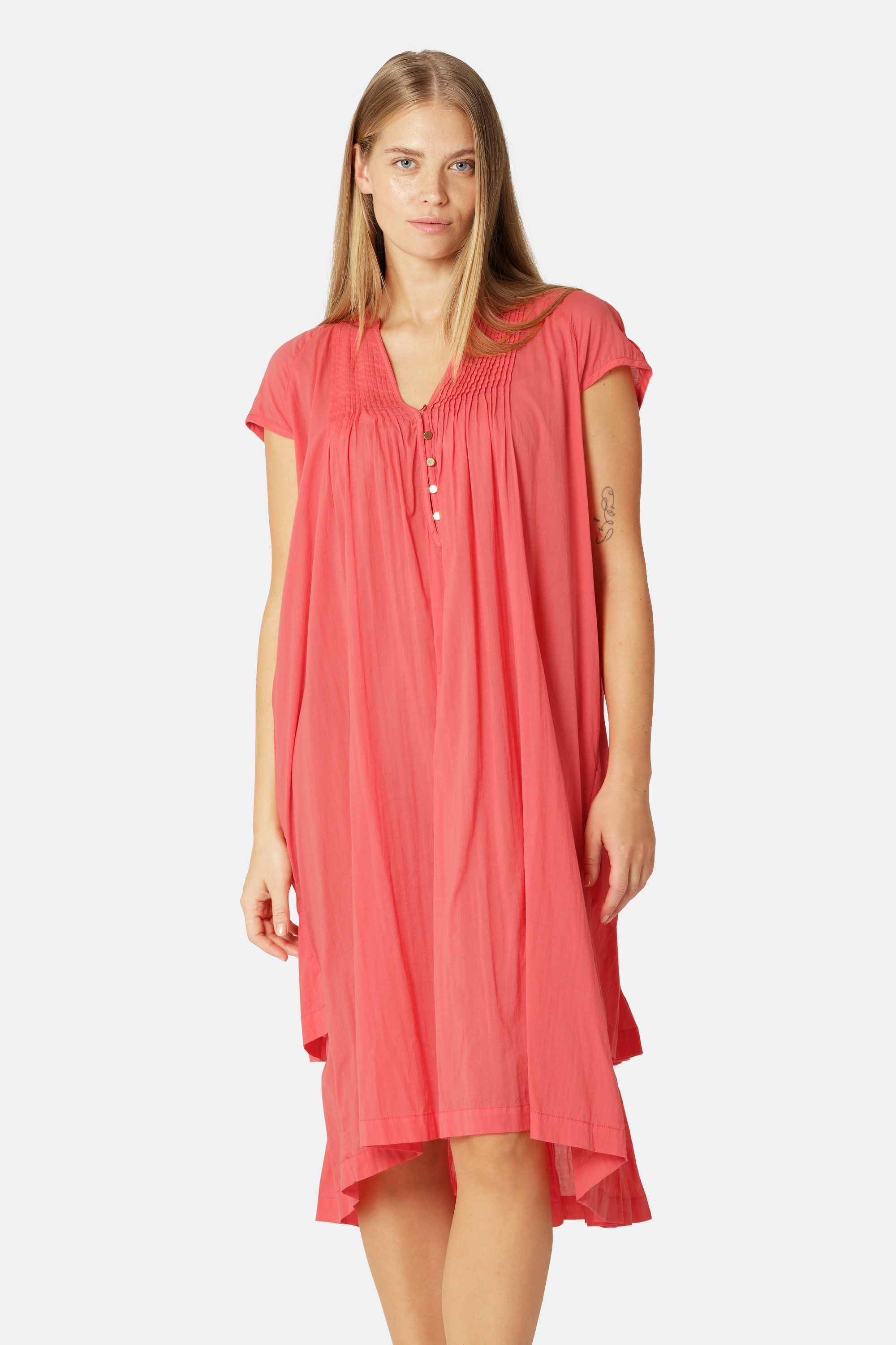 Langes Kleid mit Kurzen Ärmeln - Spiced Coral
