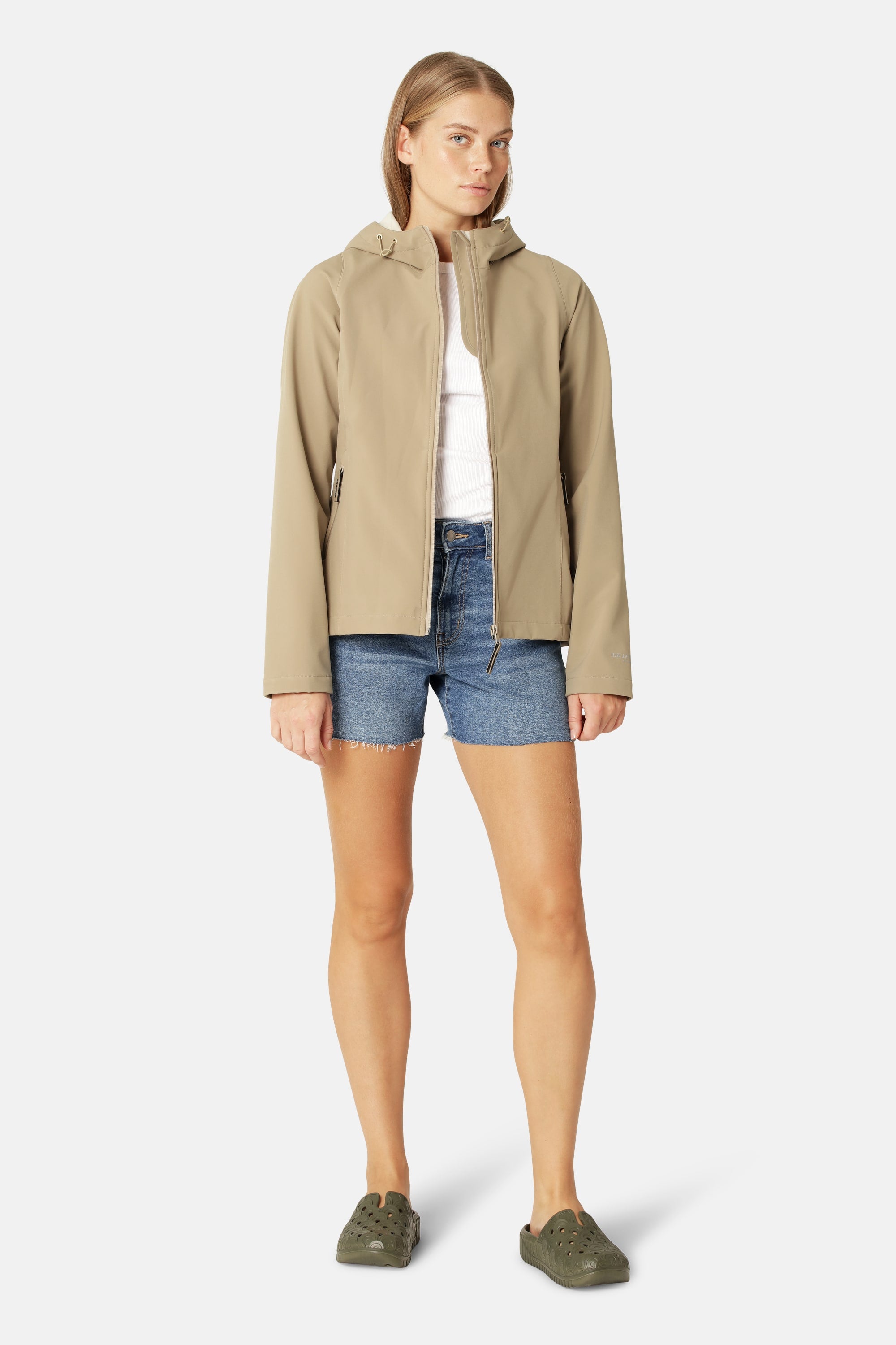 Kurzer Softshell Regenmantel - Greige