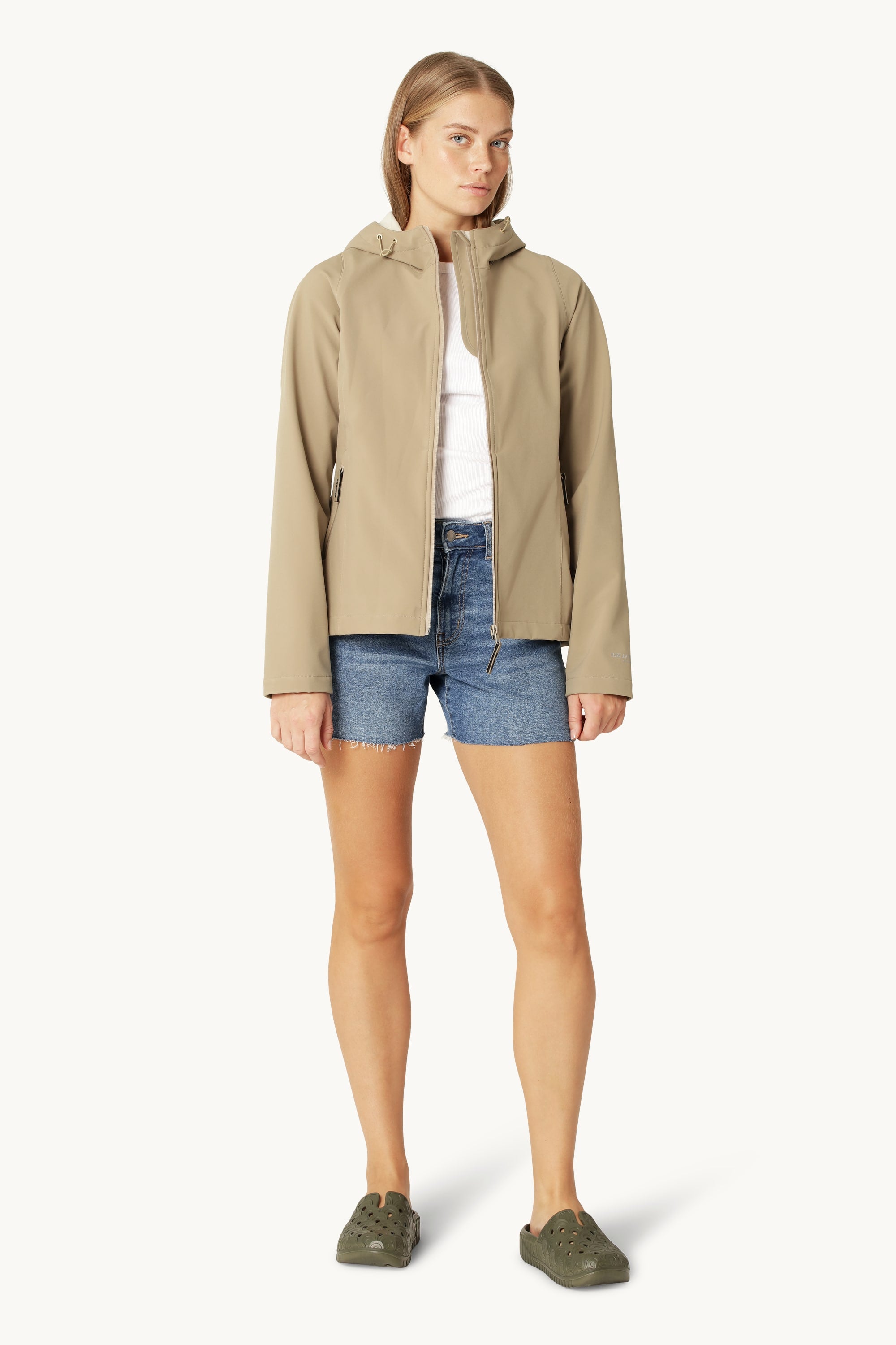 Kurzer Softshell Regenmantel - Greige