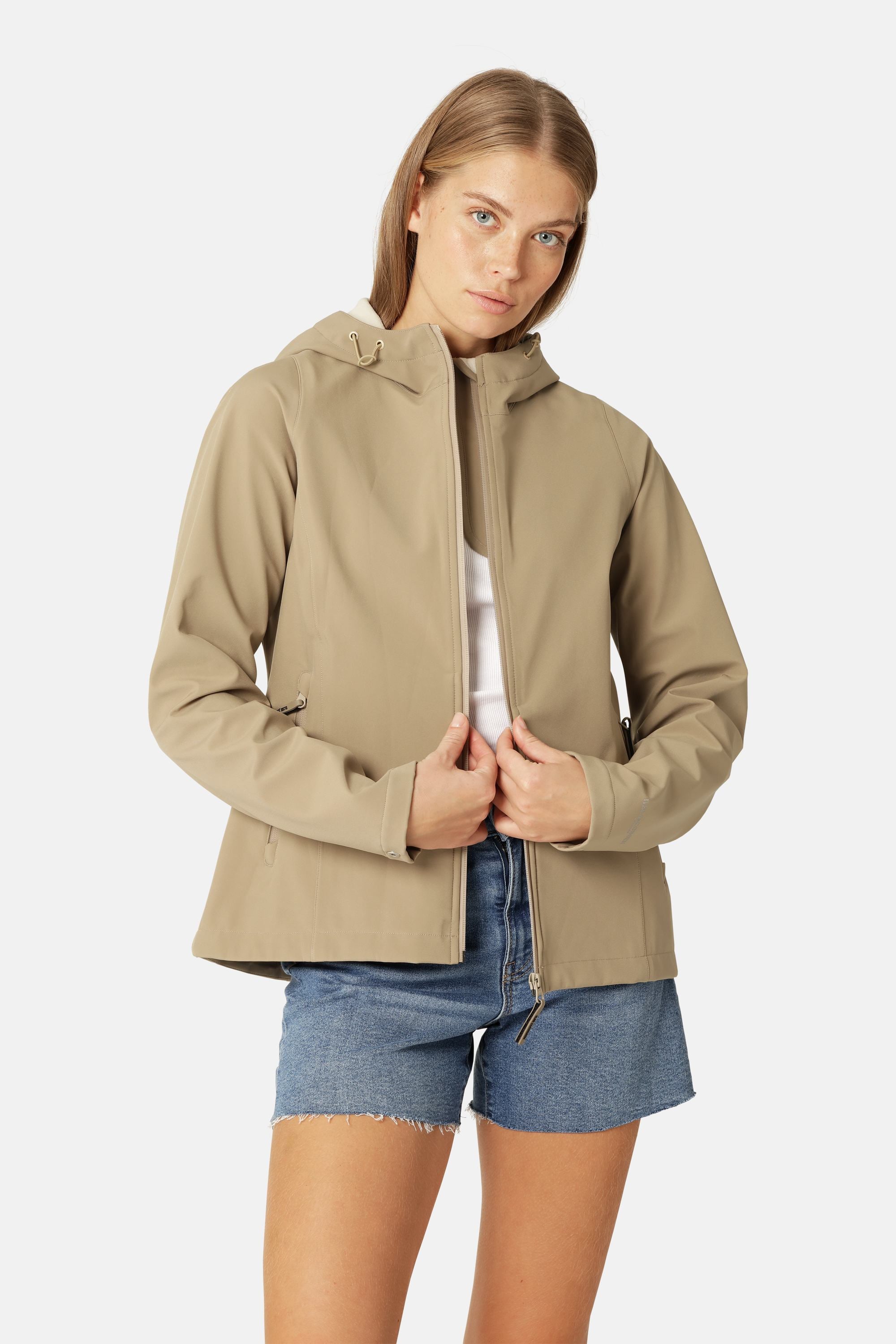 Kurzer Softshell Regenmantel - Greige