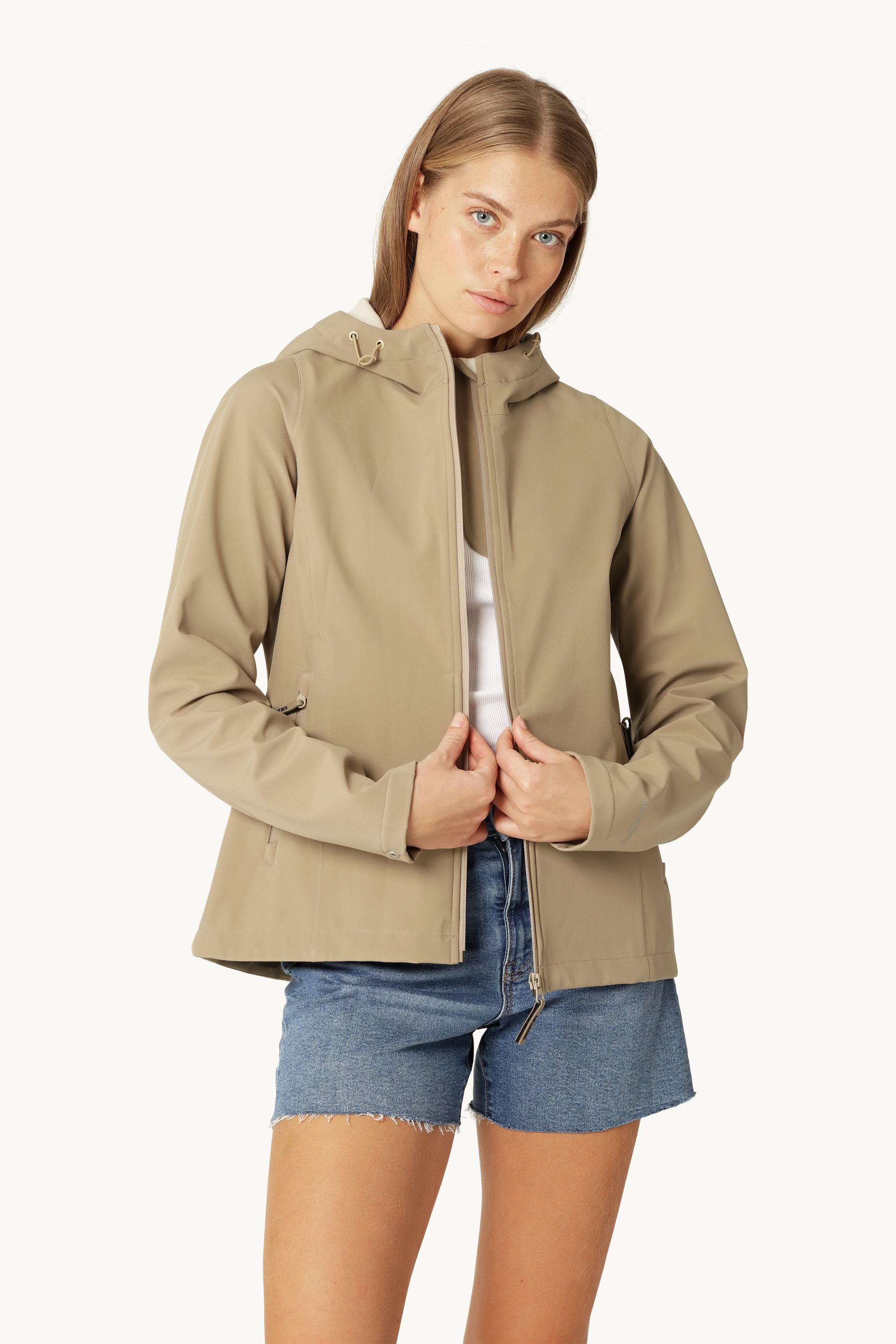 Kurzer Softshell Regenmantel - Greige