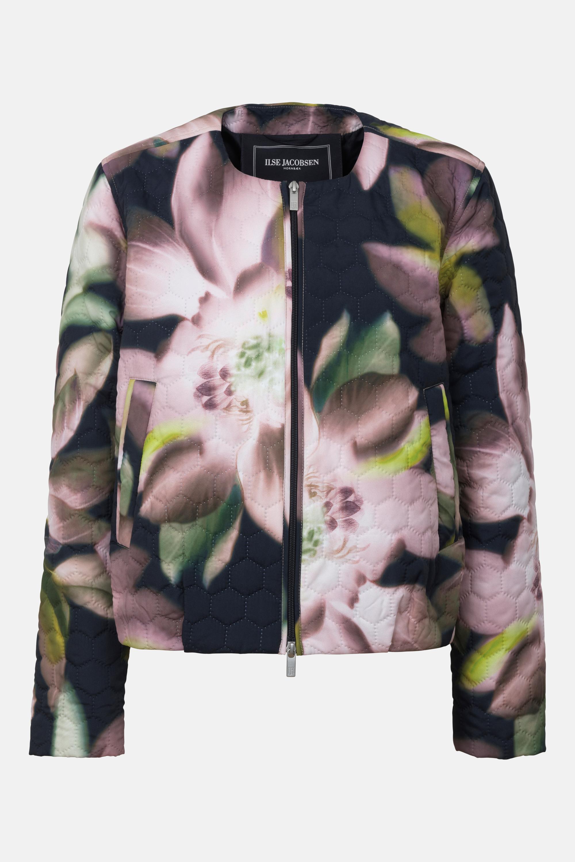 Short Quilted Jacket - Dark Photoristic Flower
