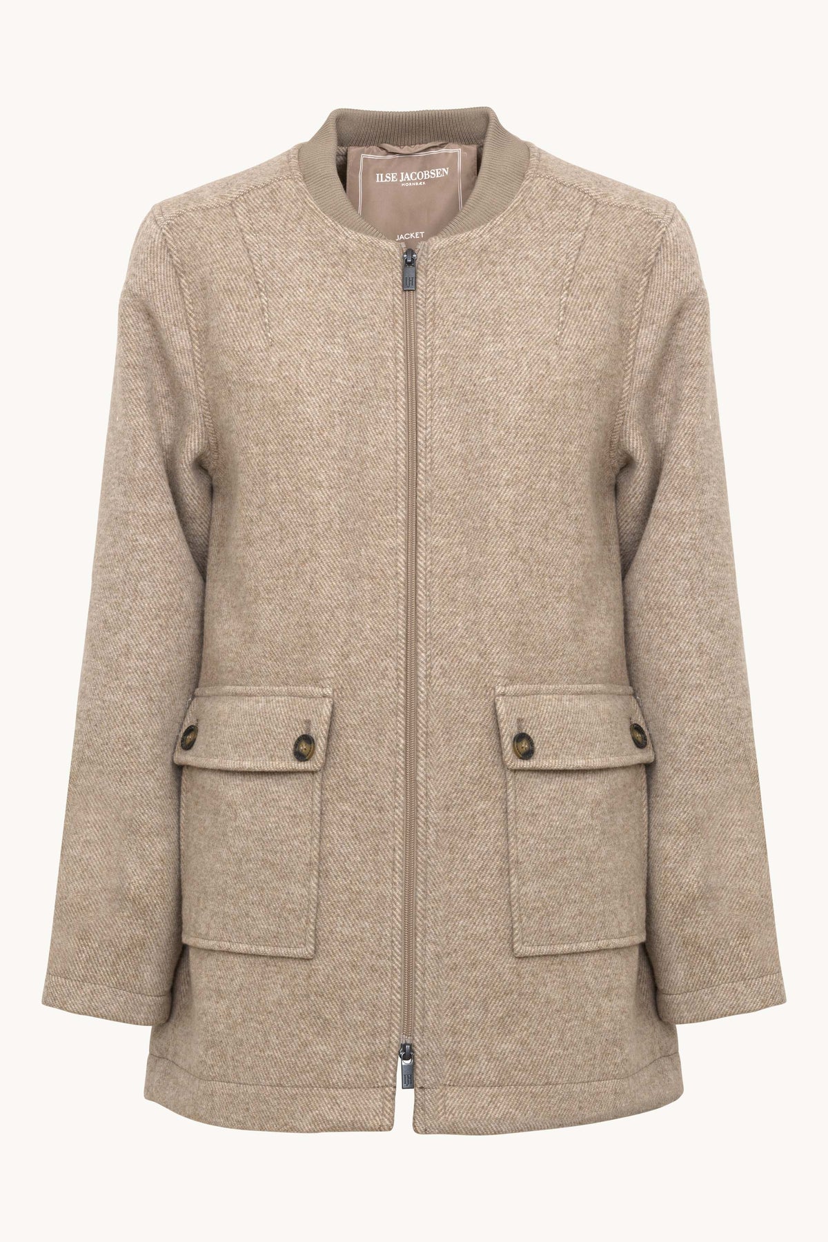Halblange Jacke mit Reißverschluss - Greige