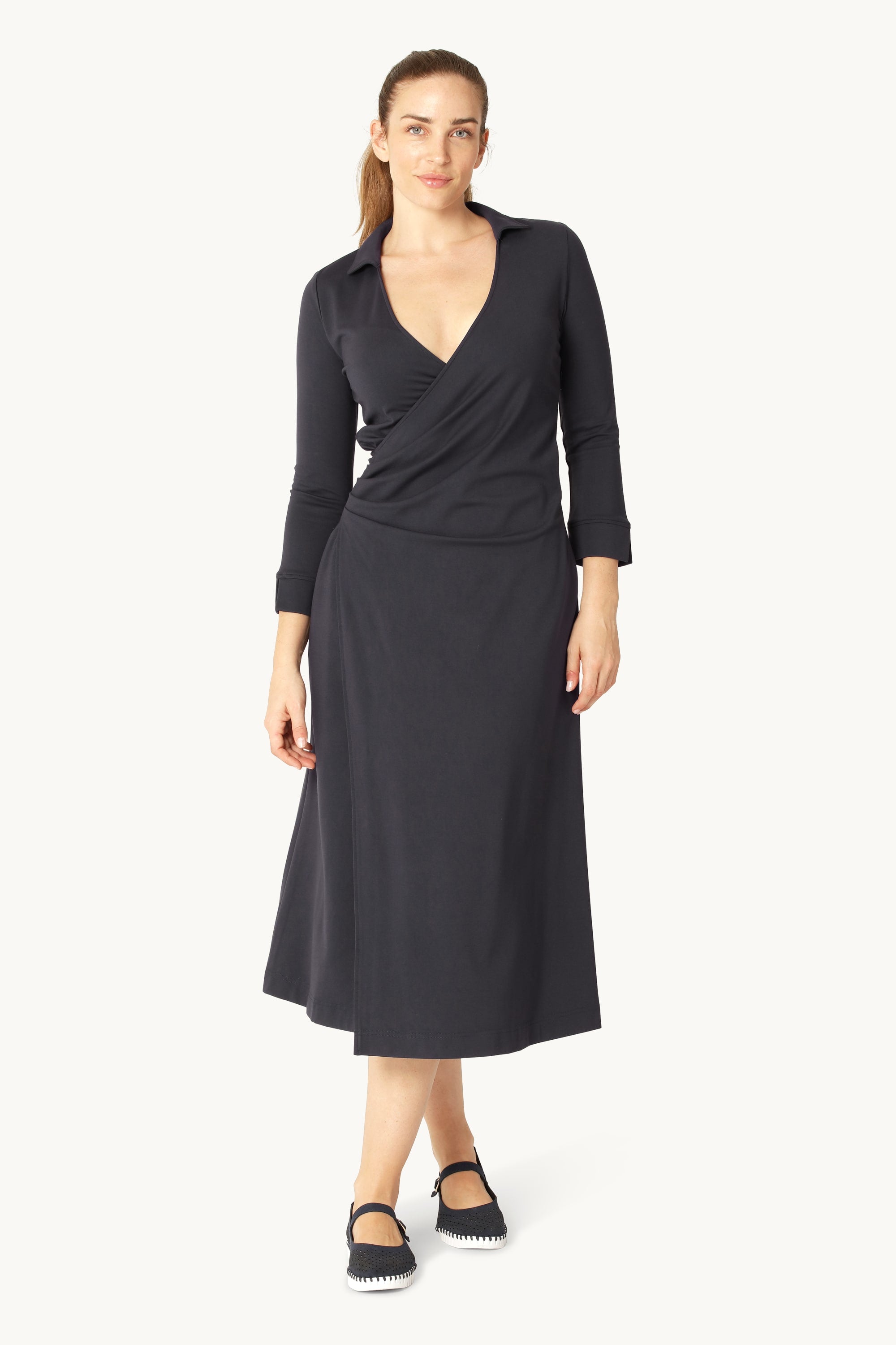 Kleid mit Langen Ärmeln und Falten - Dark Indigo