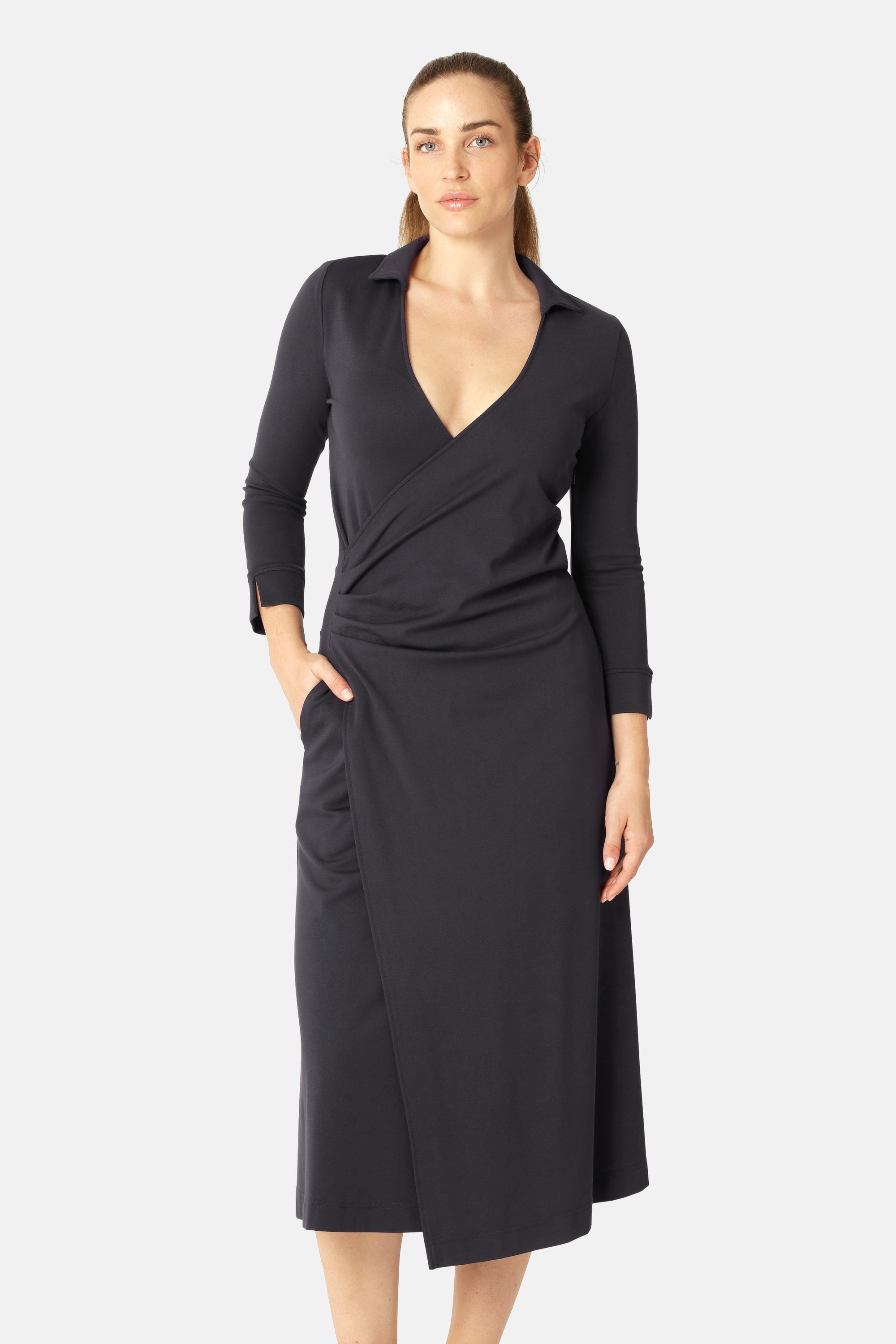 Kleid mit Langen Ärmeln und Falten - Dark Indigo