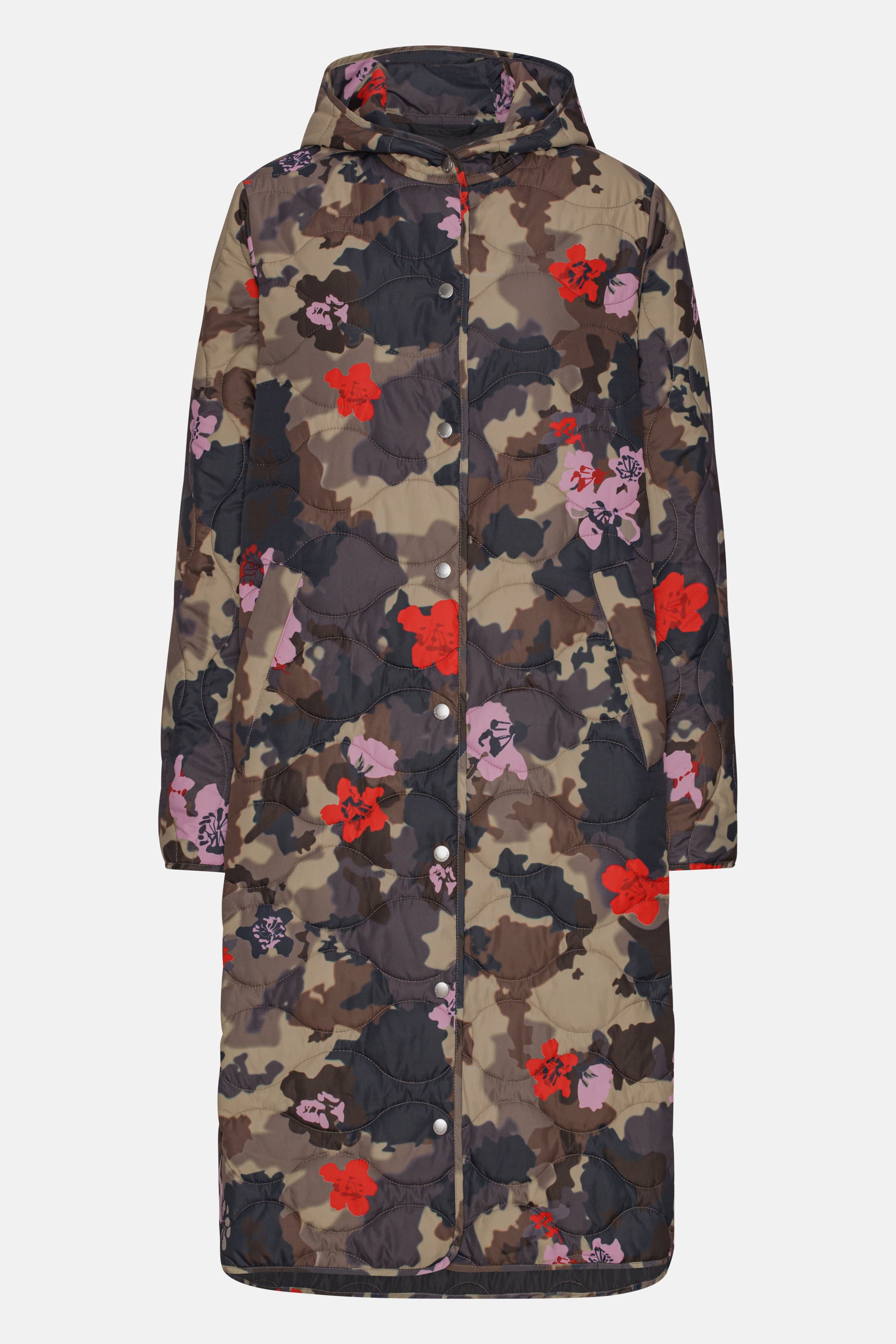Langer Steppmantel - Floral Camo