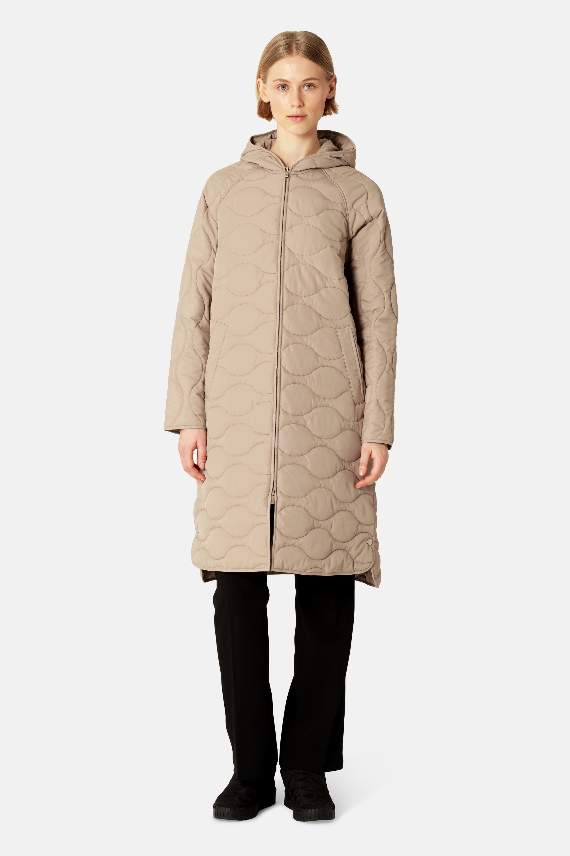 Long Quilt Jacket with Hood - Wheat