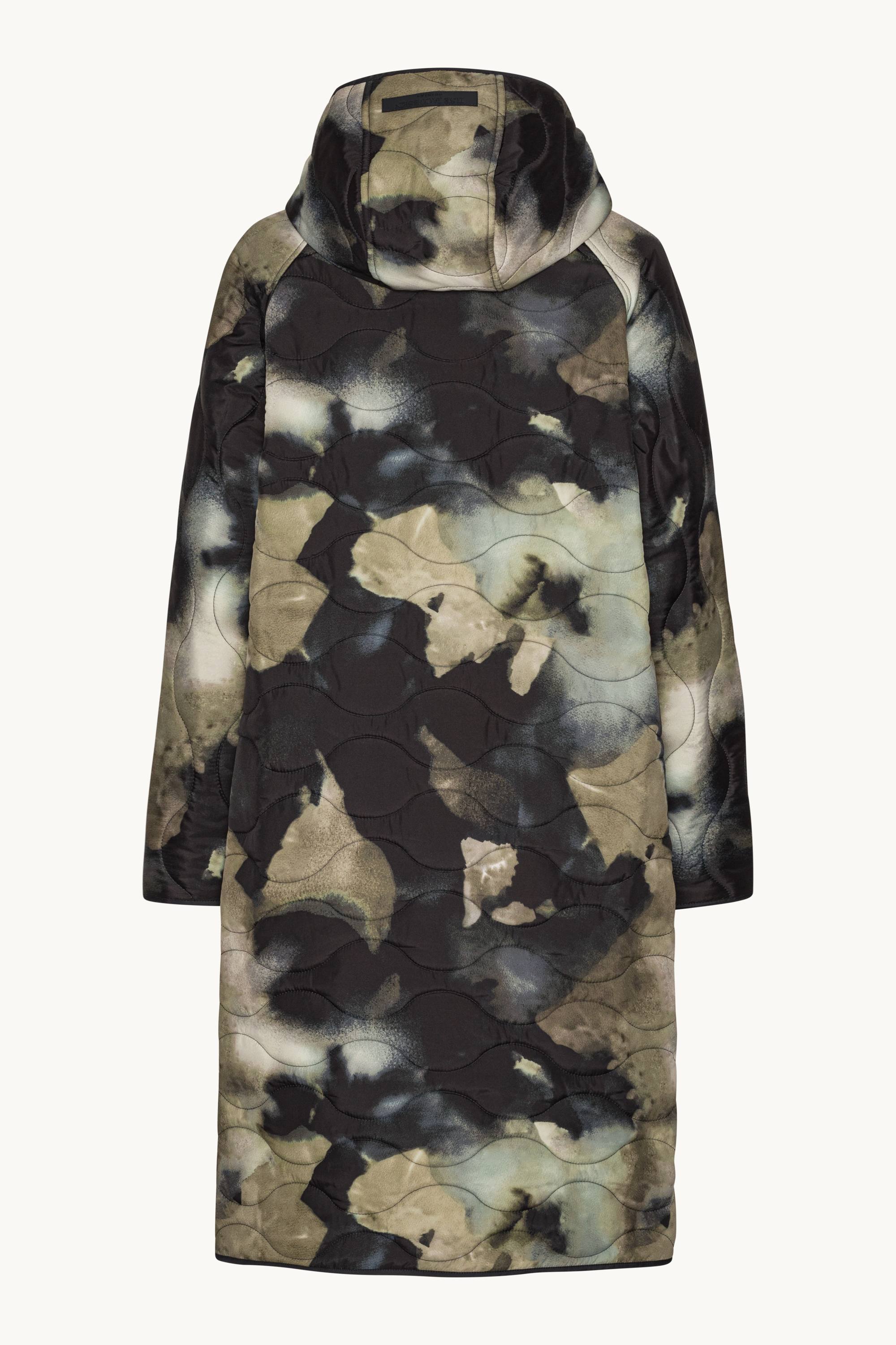 Long Quilt Jacket with Hood - Moss Print