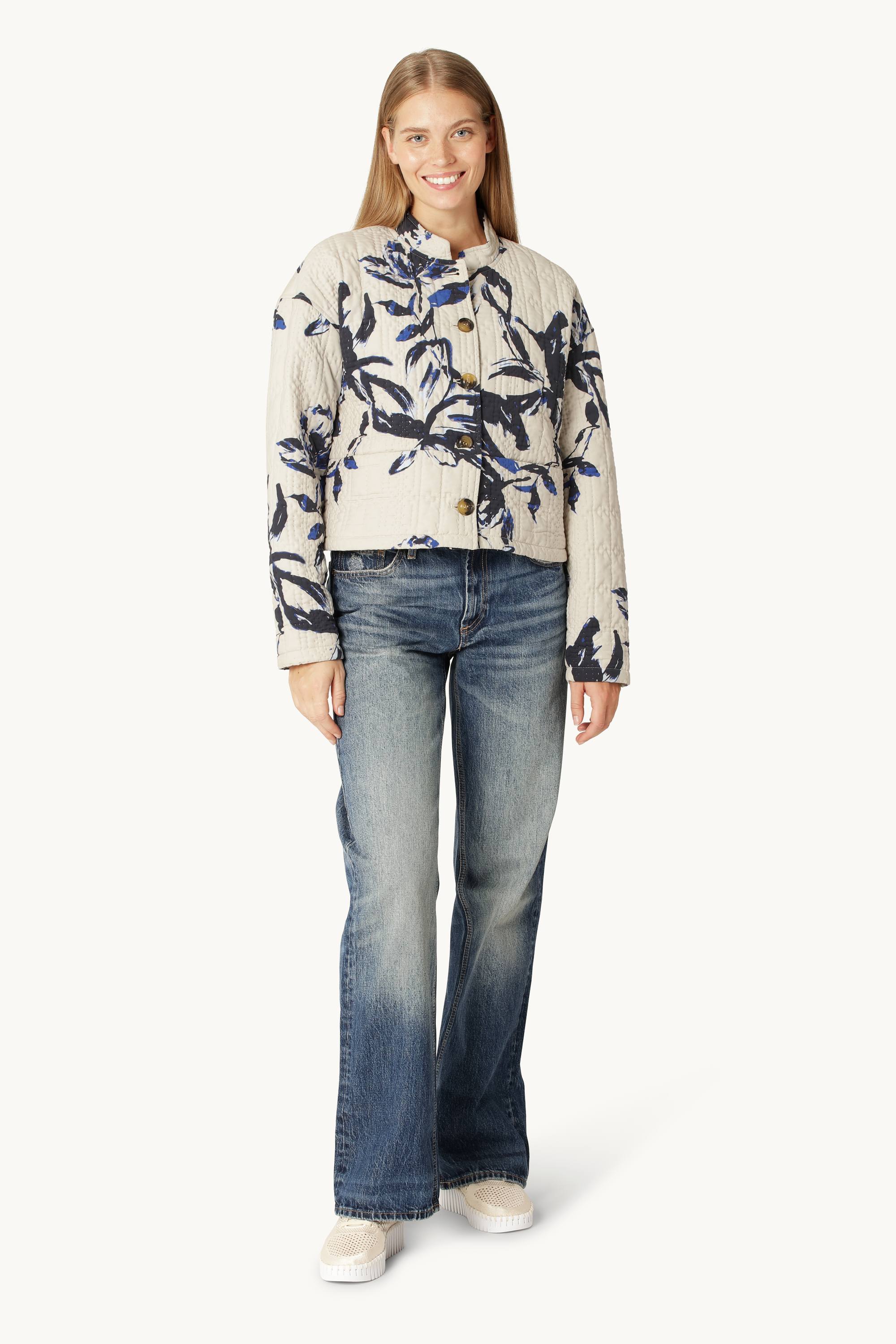 Kurze Steppjacke - Beige Artsy Stroke Flower