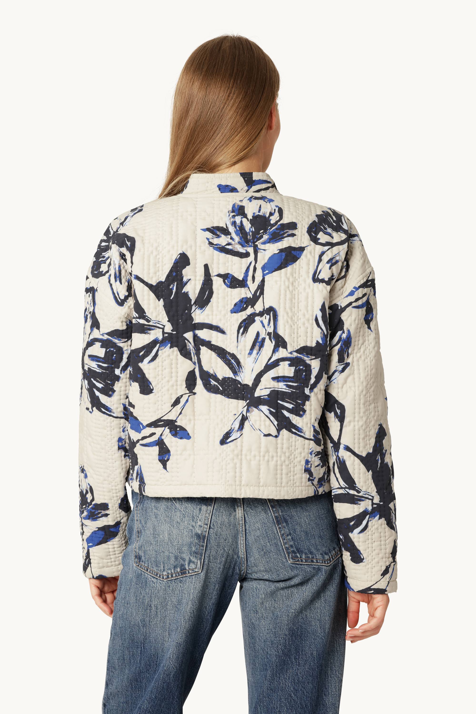 Kurze Steppjacke - Beige Artsy Stroke Flower