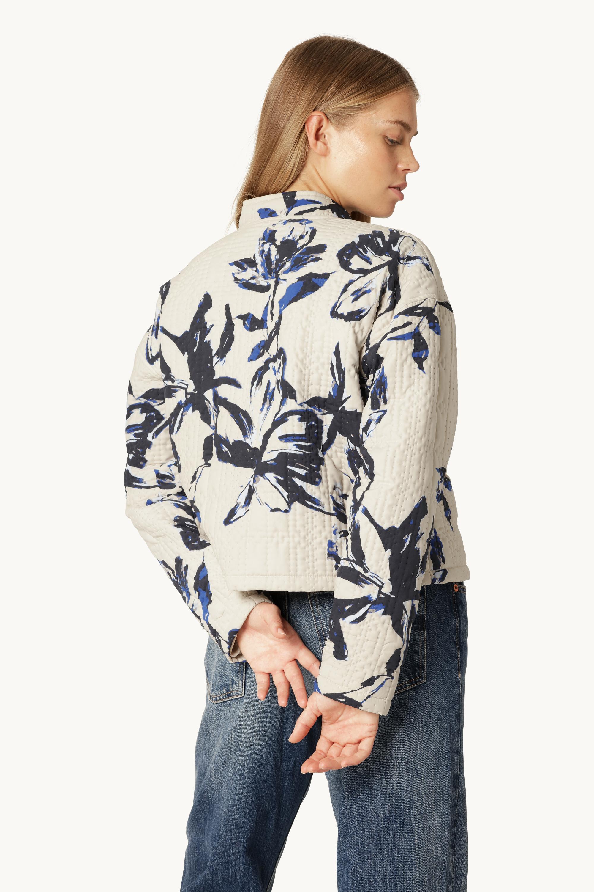 Kurze Steppjacke - Beige Artsy Stroke Flower