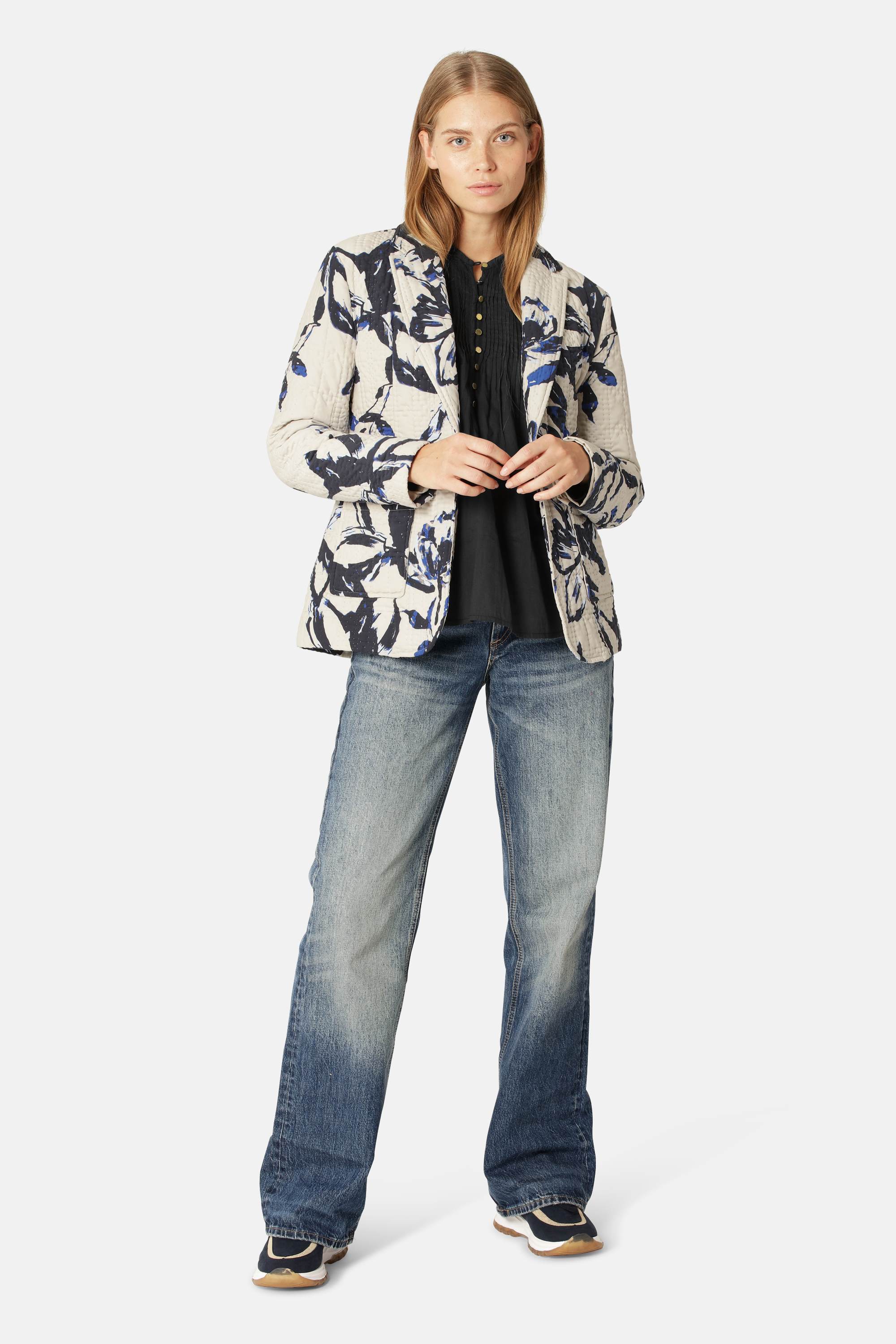 Gesteppter Blazer - Beige Artsy Stroke Flower