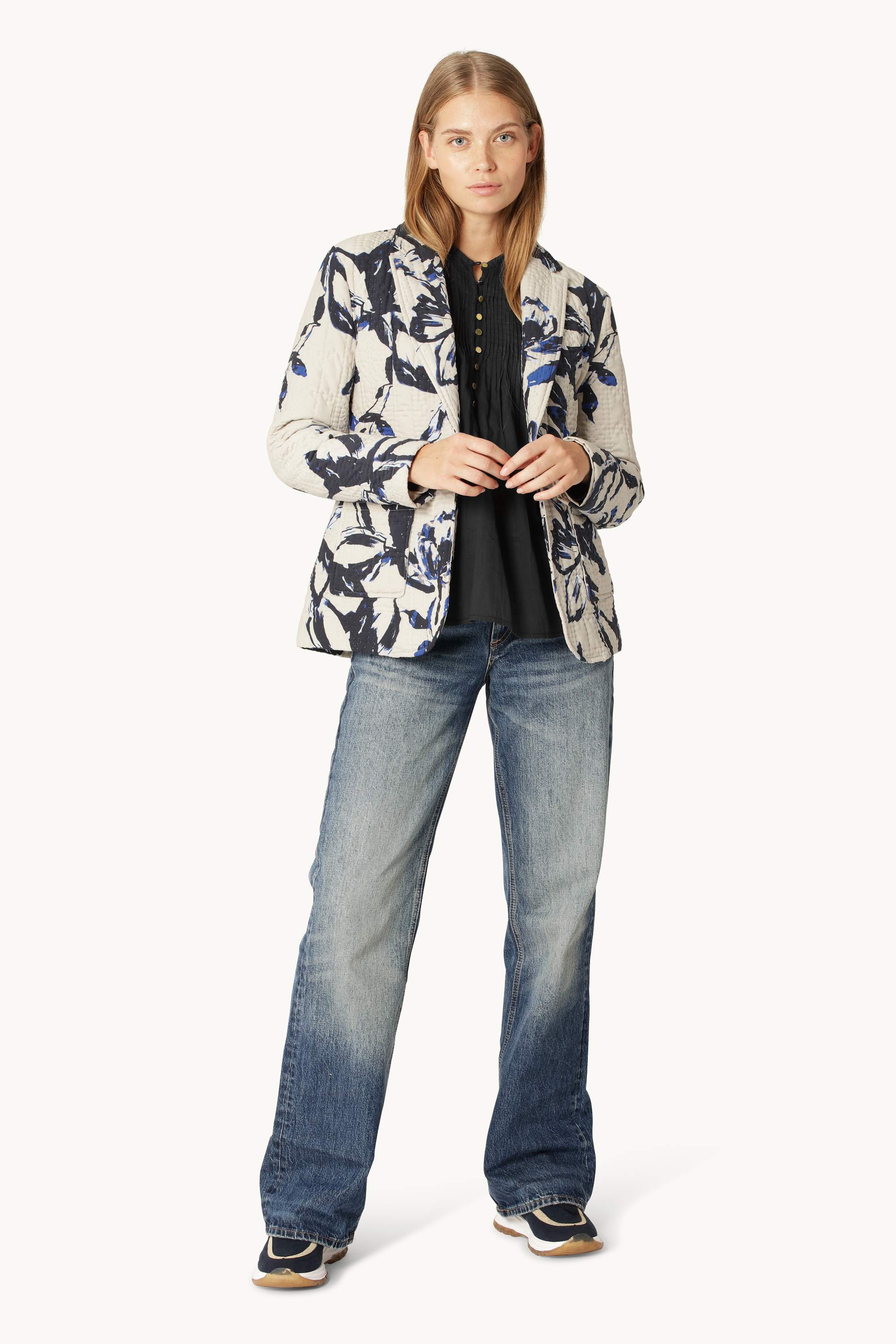 Gesteppter Blazer - Beige Artsy Stroke Flower