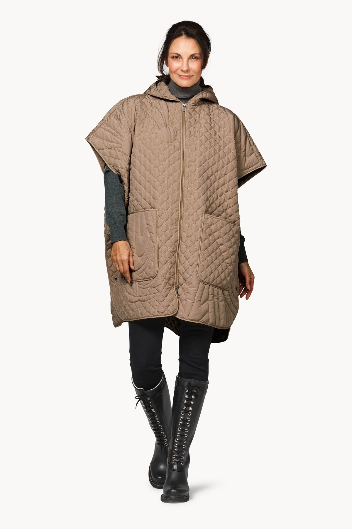 Gesteppter Poncho - Sepia Tint