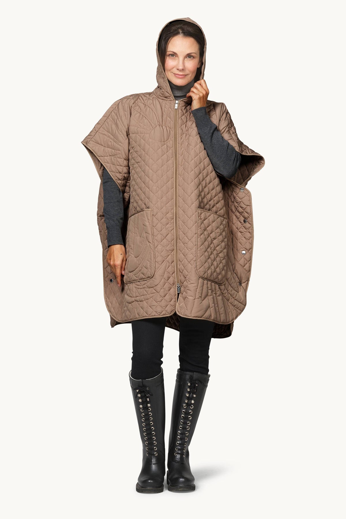 Gesteppter Poncho - Sepia Tint