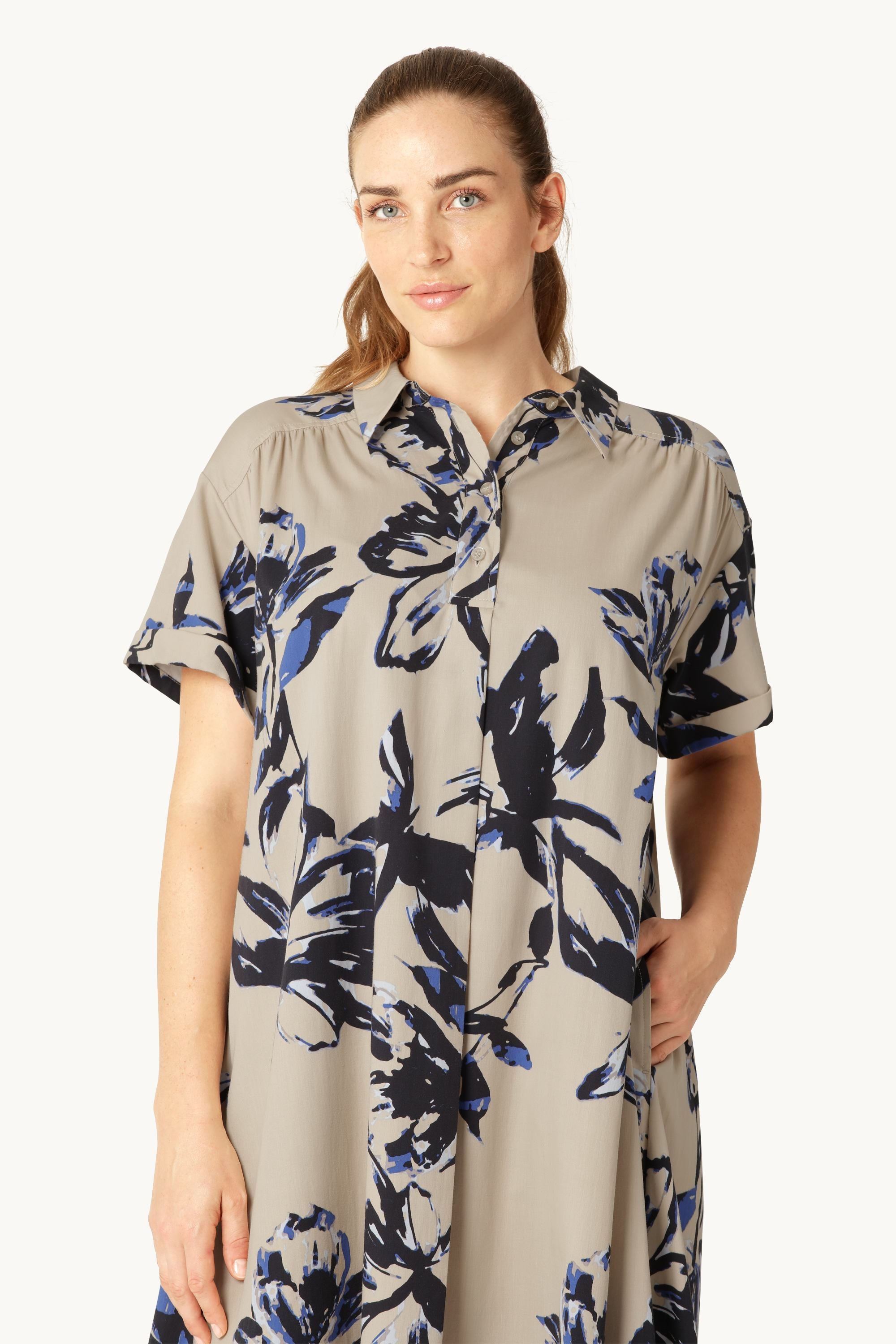 Langes Kleid A-Linie - Sand Artsy Stroke Flower