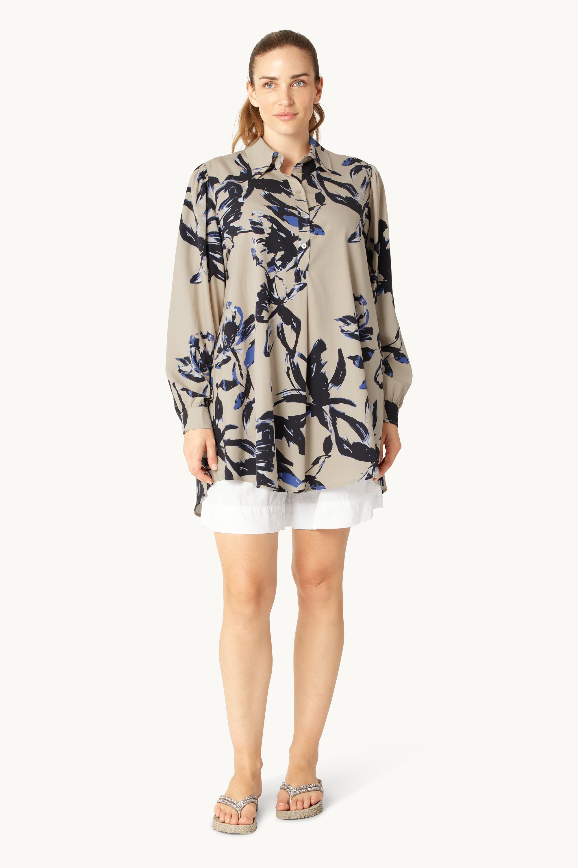 Langes Tunikakleid - Sand Artsy Stroke Flower