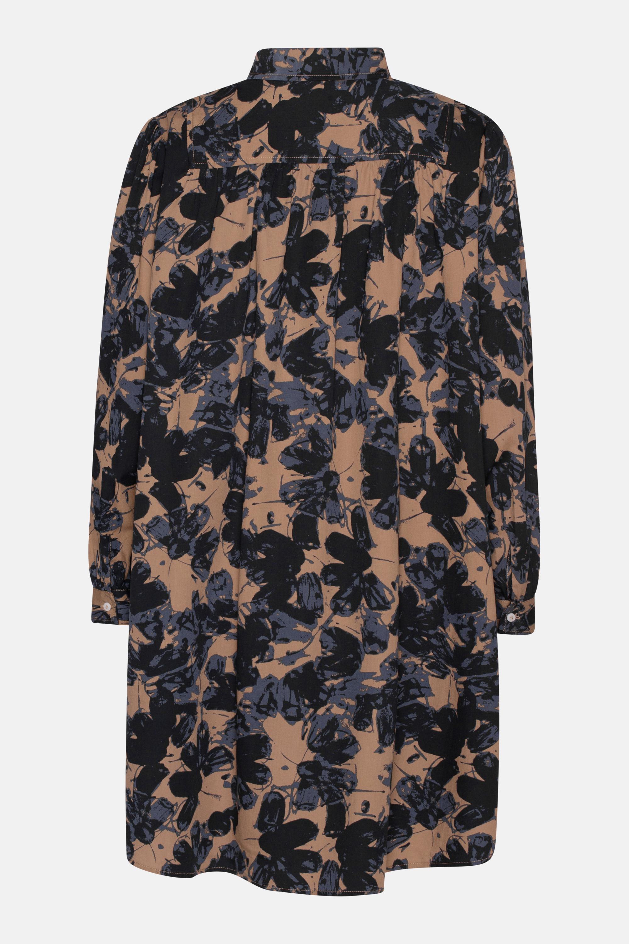 Long Sleeved Tunic Dress - Beige Butterfly