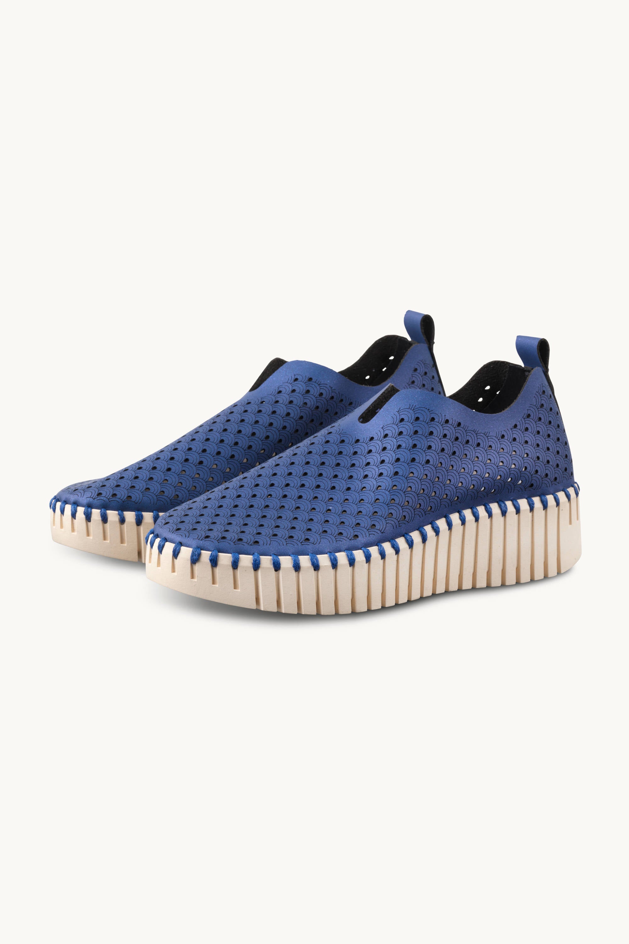 Tulip Slip-On Wedge - Blue Web Pearled Ivory
