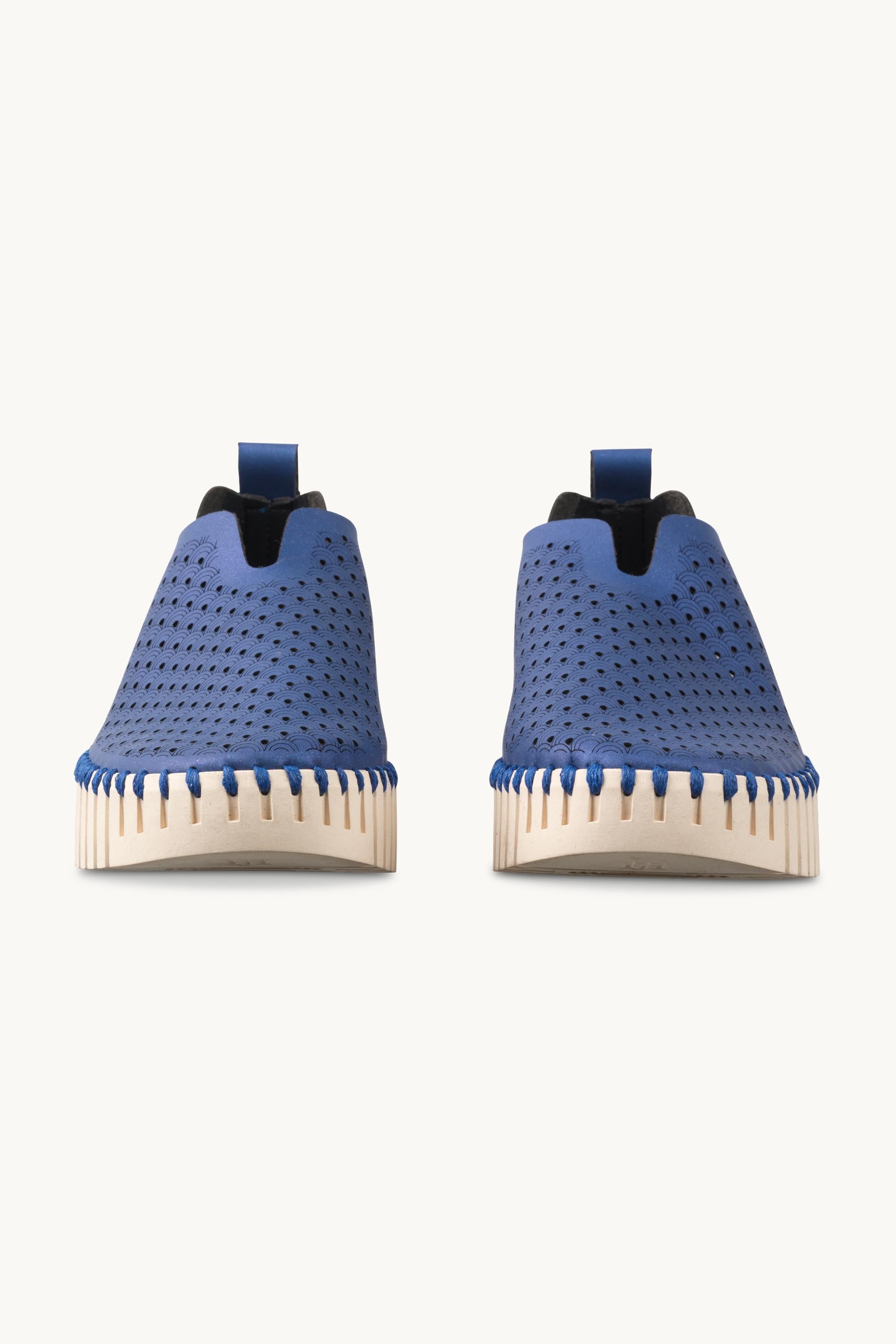 Tulip Slip-On Wedge - Blue Web Pearled Ivory