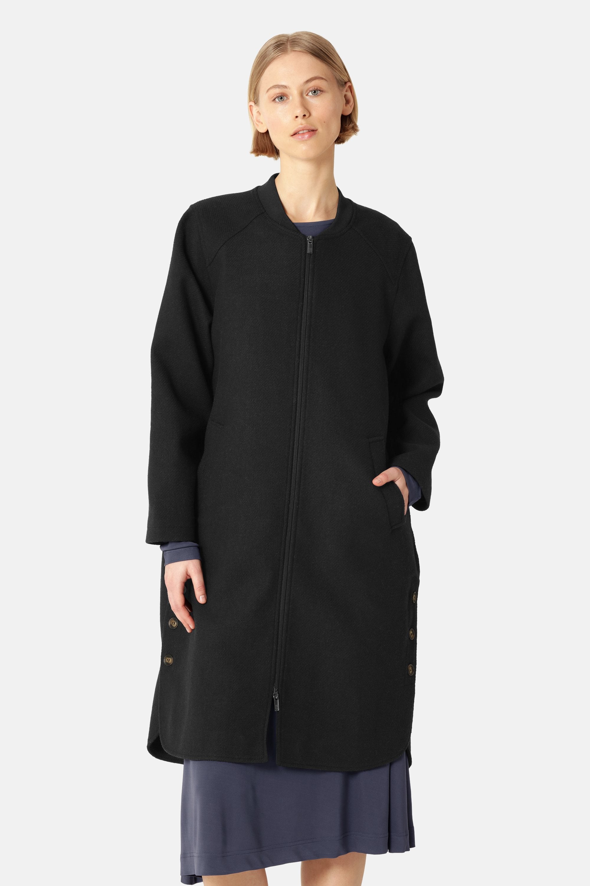 Long Zipped Coat - Black